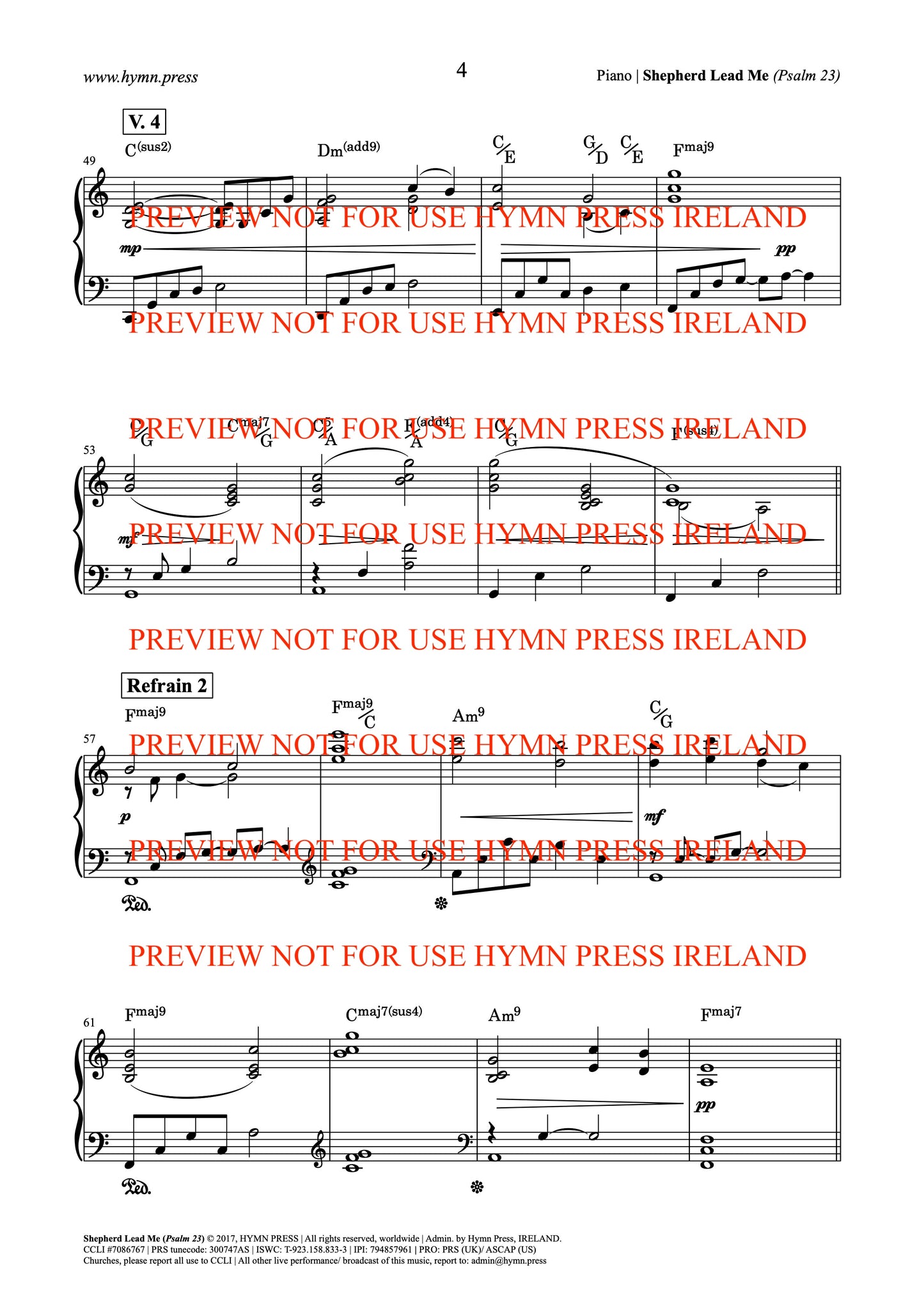 Shepherd Lead Me (Psalm 23) SATB, Piano Score and Parts