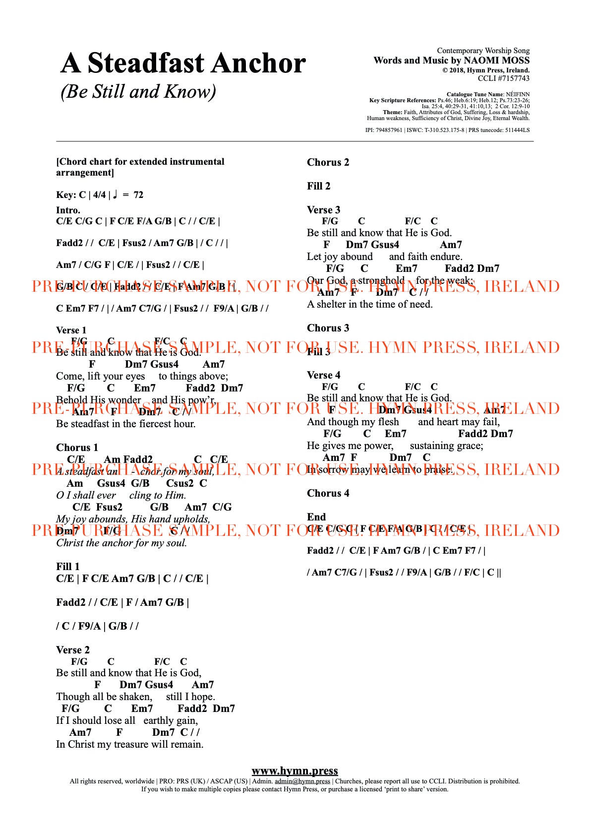 A Steadfast Anchor (Be Still and Know) Chords and Lyrics Chart PDF