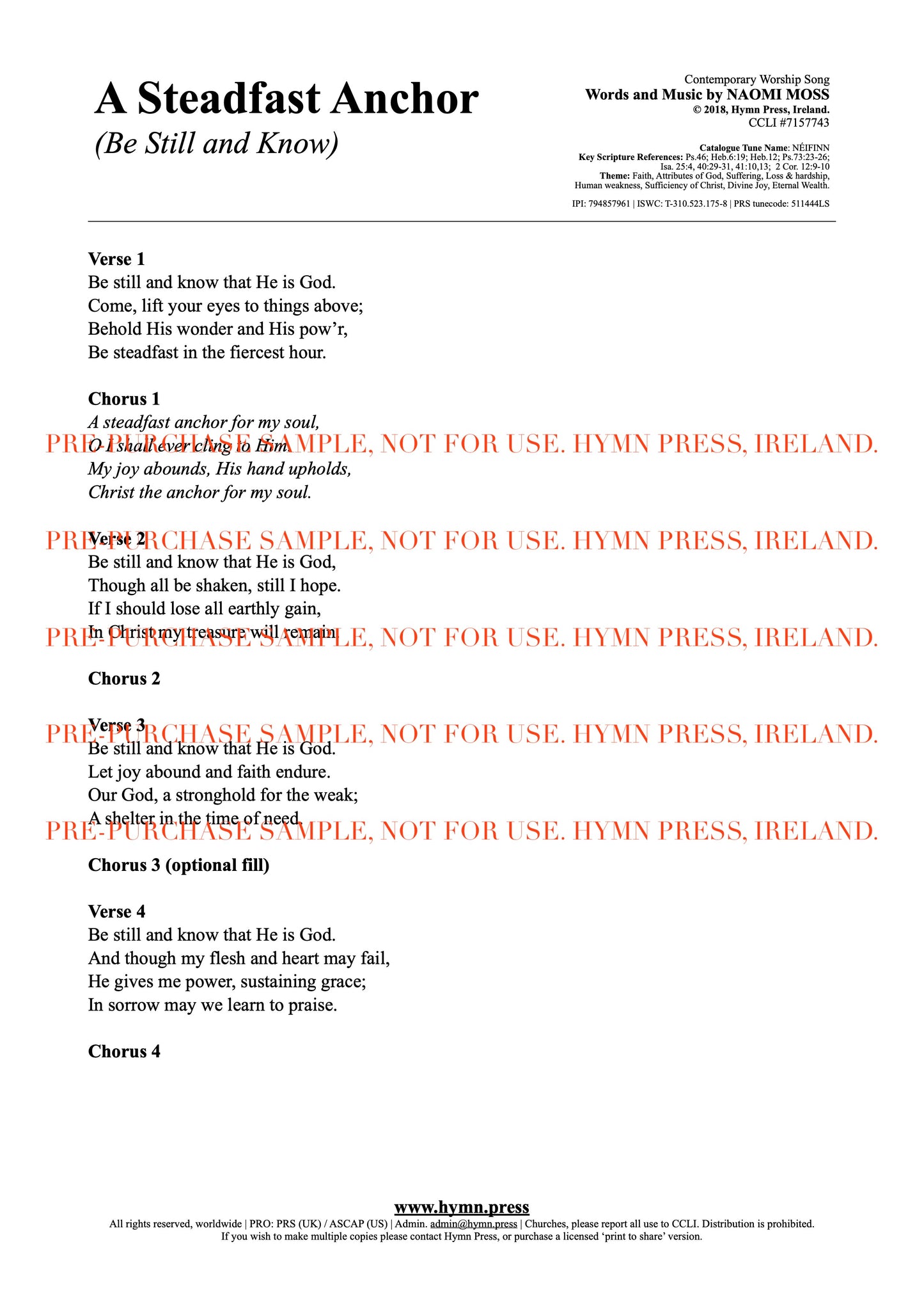 A Steadfast Anchor (Be Still and Know) English Lyrics PDF