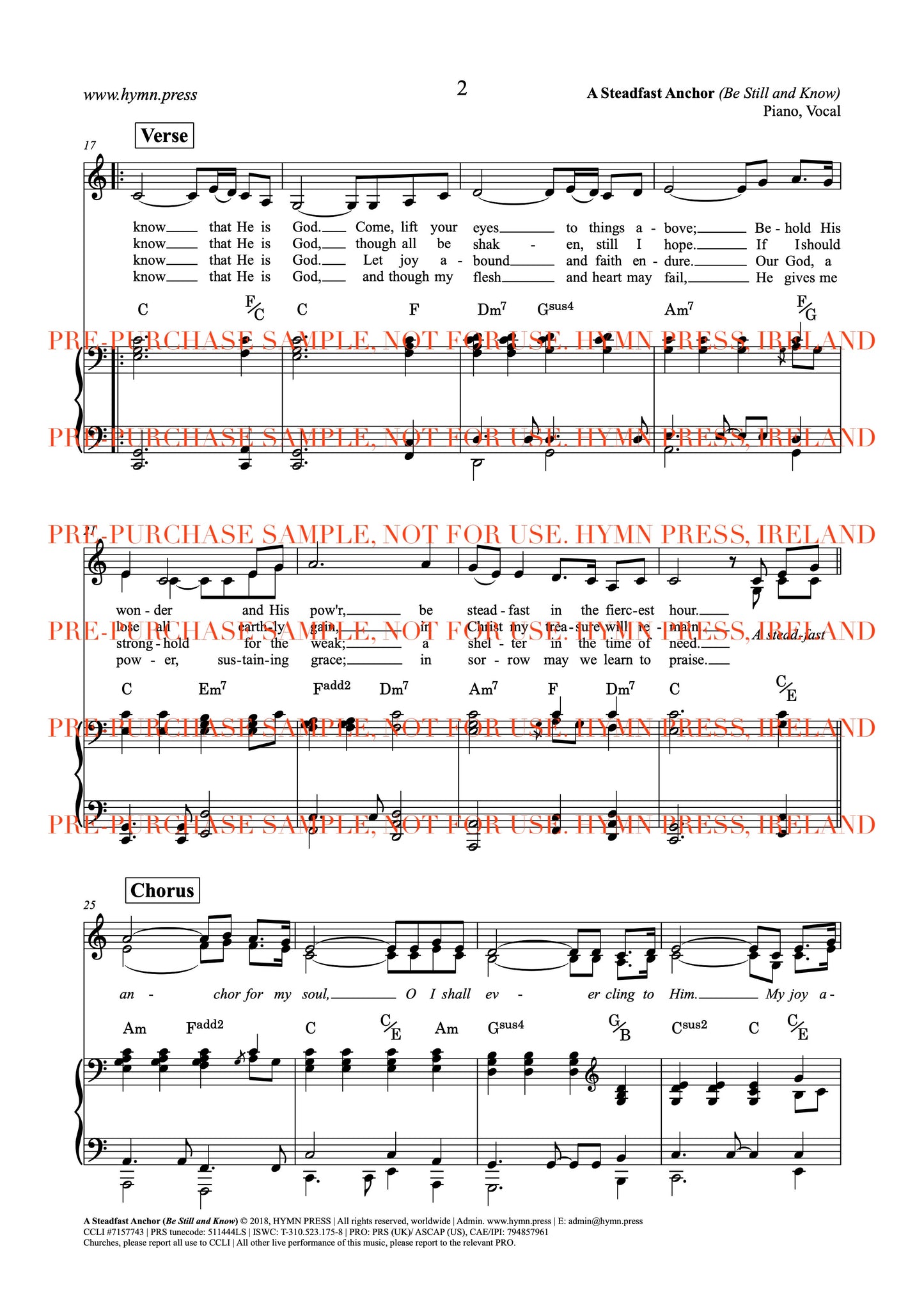 A Steadfast Anchor (Be Still and Know) Piano/ Vocal, Extended Instrumental