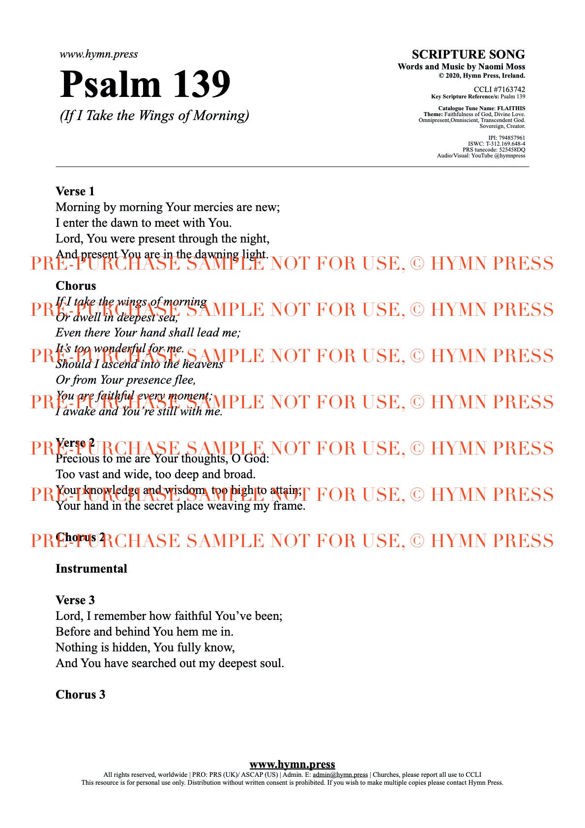 Psalm 139 (If I Take the Wings of Morning) Lyrics PDF