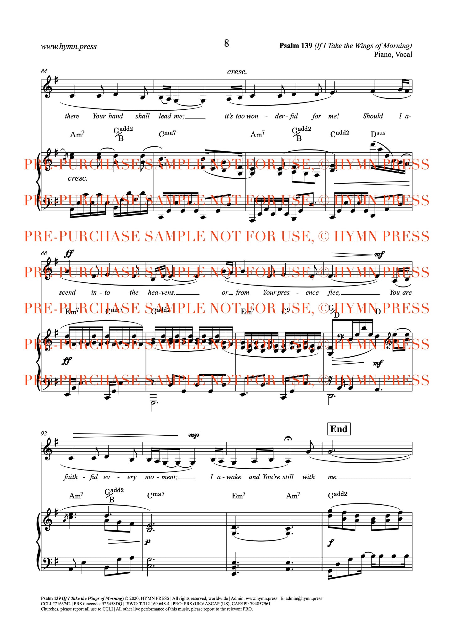 Psalm 139 (If I Take the Wings) Piano/ Vocal