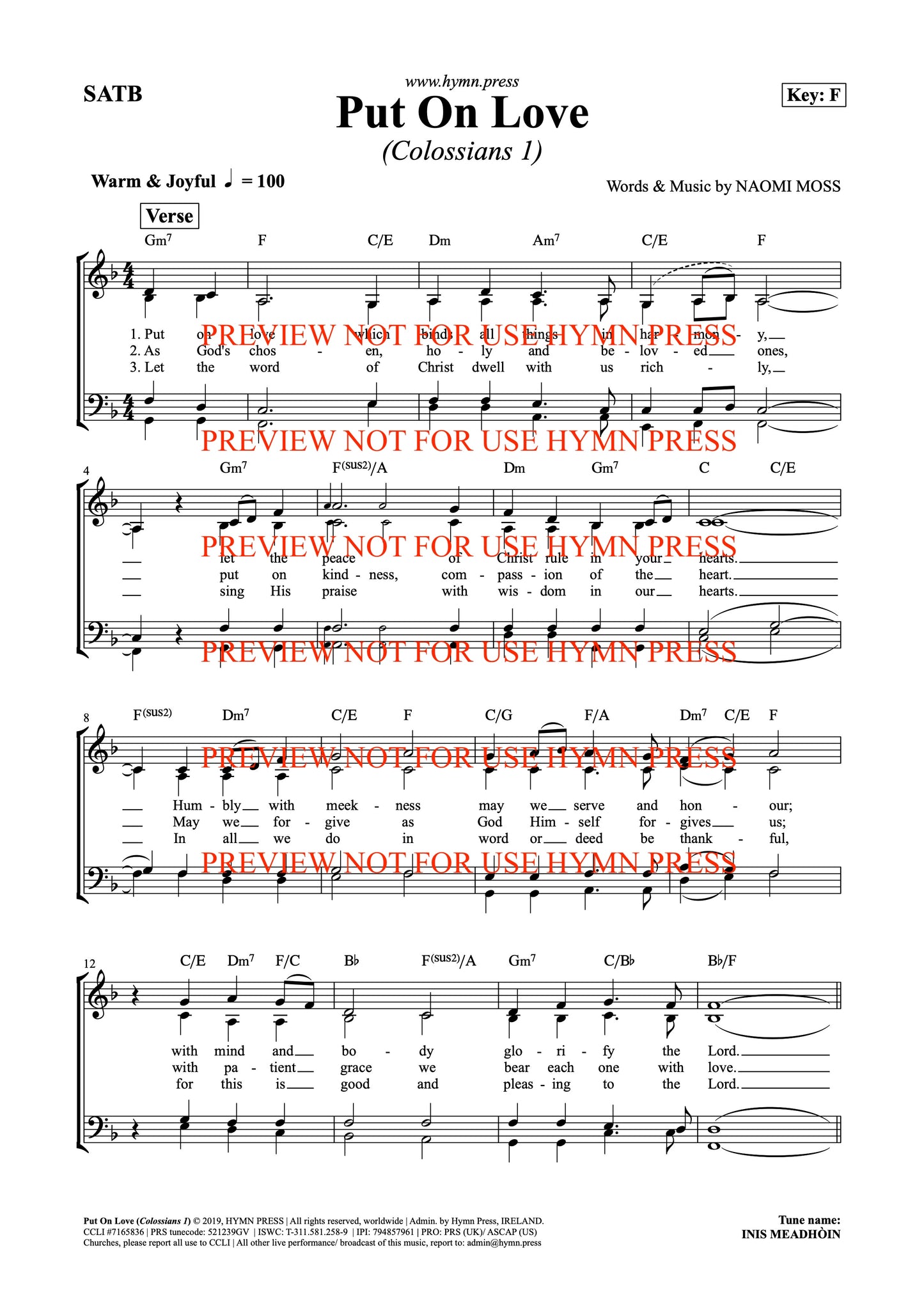 Put On Love (Colossians 1) MP3 & SATB, Key of F