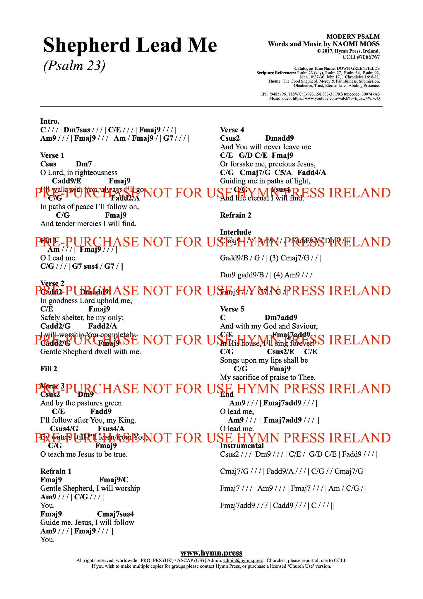 Shepherd Lead Me (Psalm 23) Chords & Lyrics
