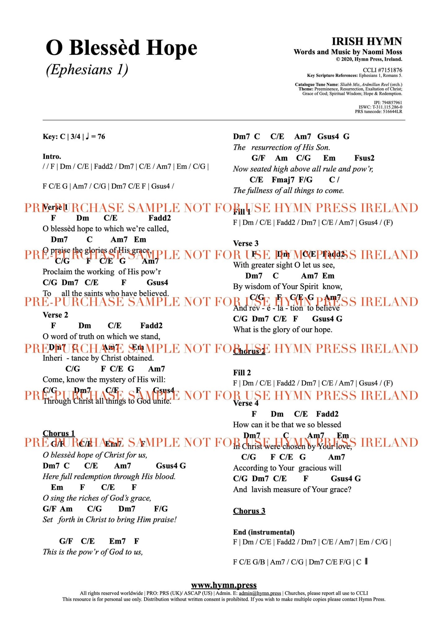 hymnpress sheetmusic naomimoss irish hymns songwriter hymnwriter