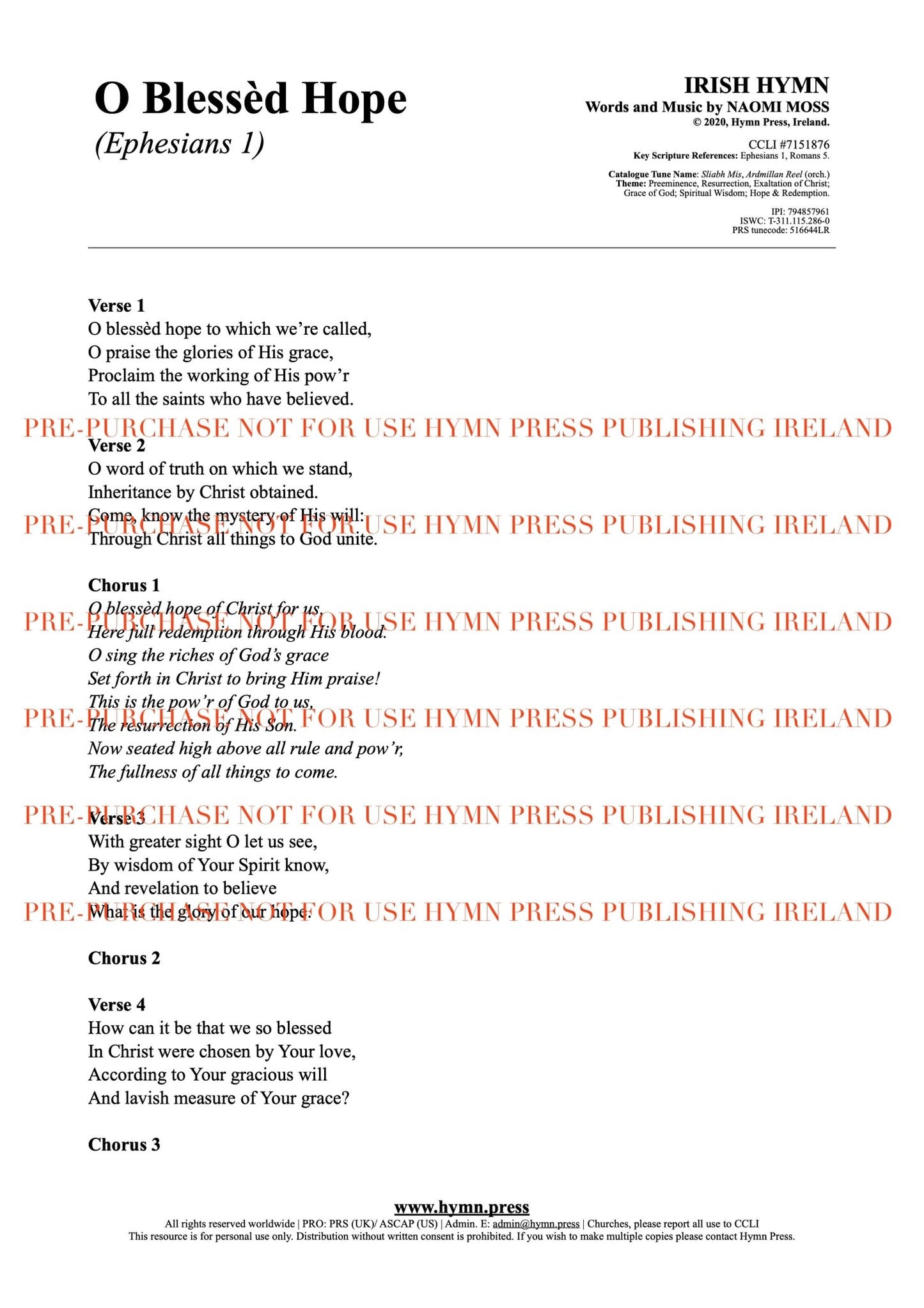 hymnpress sheetmusic naomimoss irish hymns songwriter hymnwriter