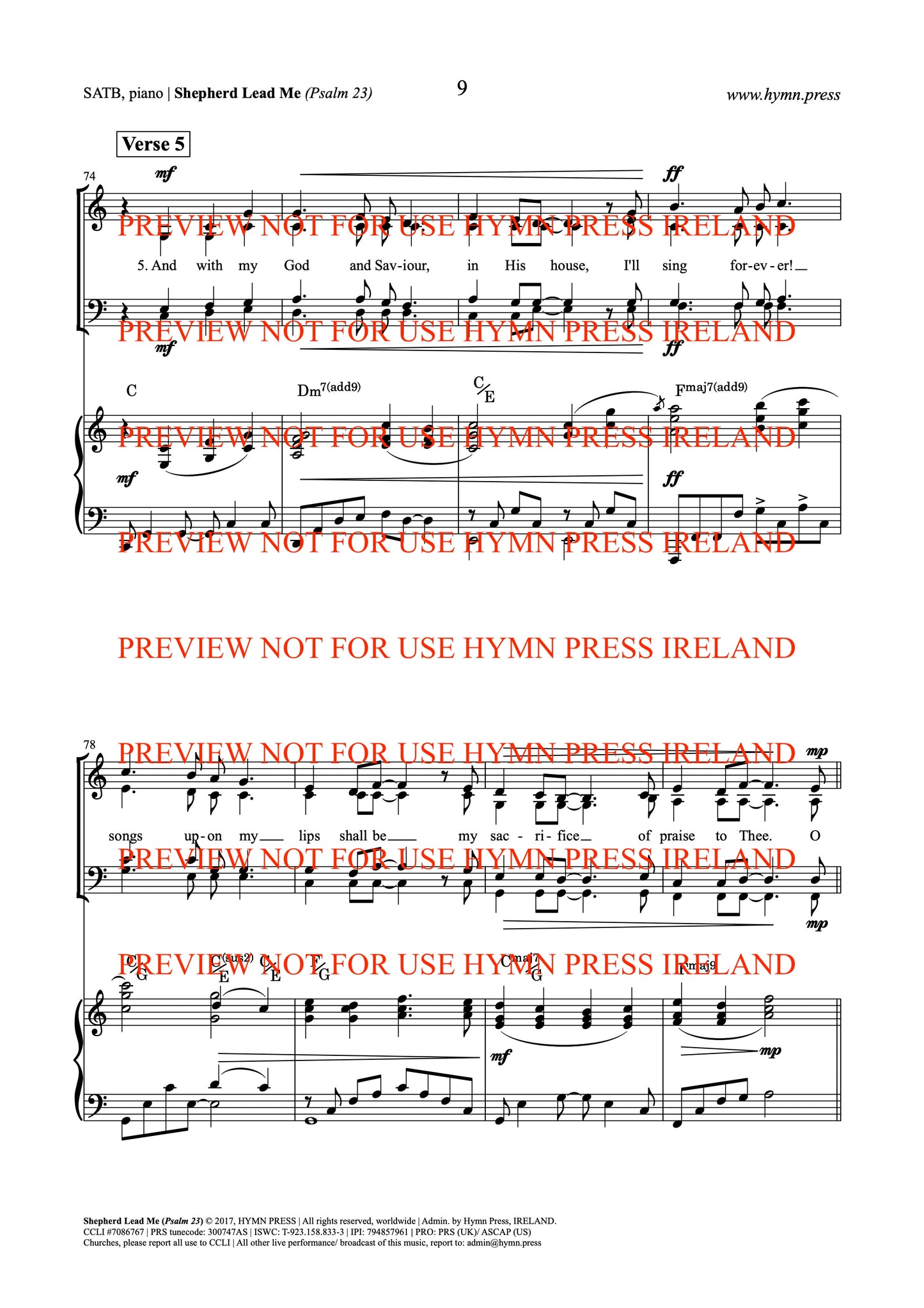 Shepherd Lead Me (Psalm 23) SATB, Piano Score and Parts