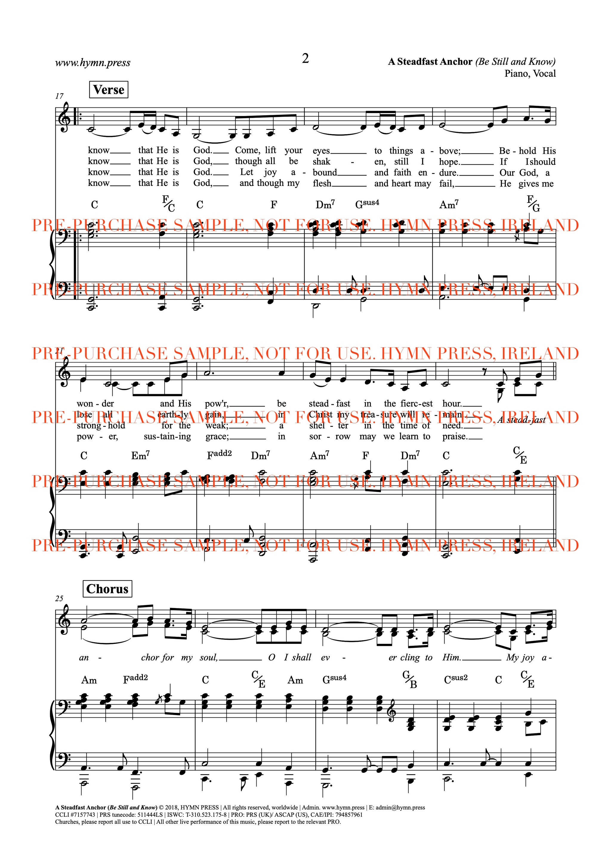 A Steadfast Anchor (Be Still and Know) Piano/ Vocal, Extended Instrumental