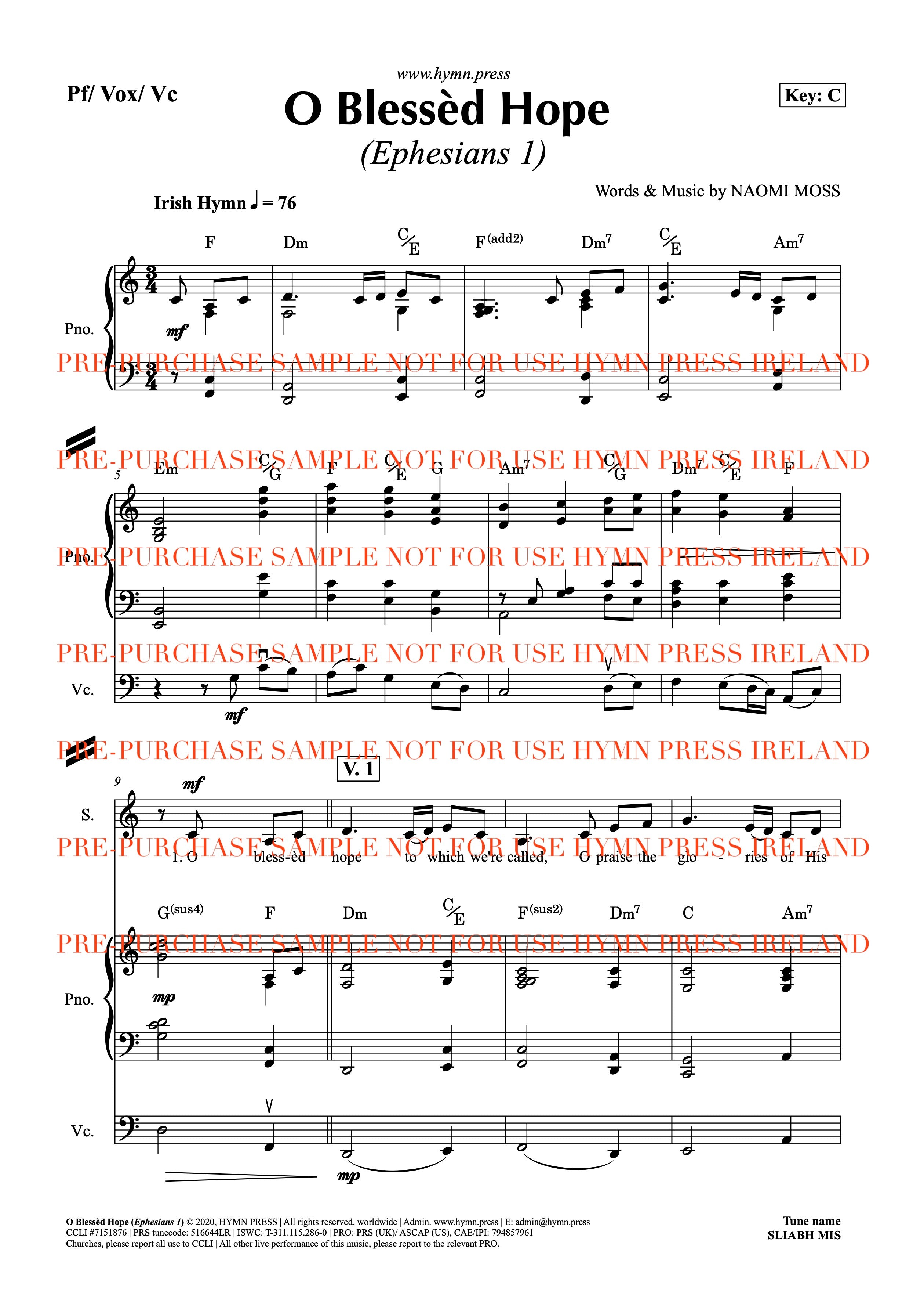 O Blessed Hope (Ephesians 1) Live Studio Recording Score