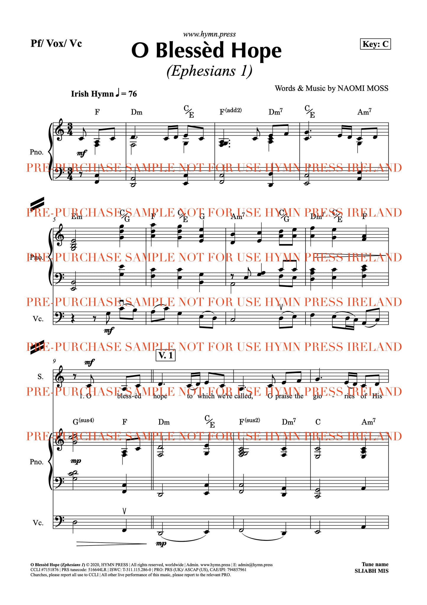 O Blessed Hope (Ephesians 1) Live Studio Recording Score