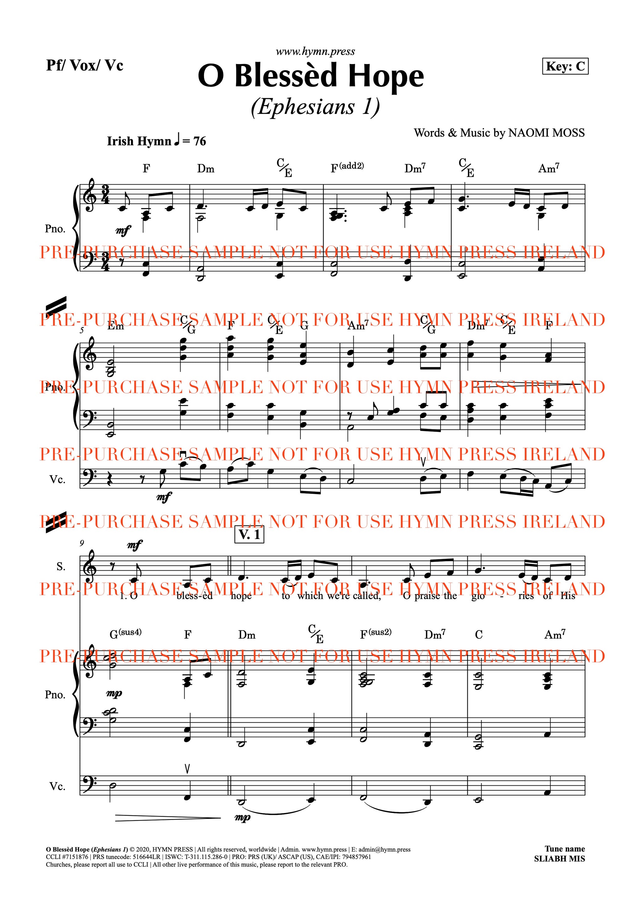 O Blessed Hope (Ephesians 1) Live Studio Recording Score