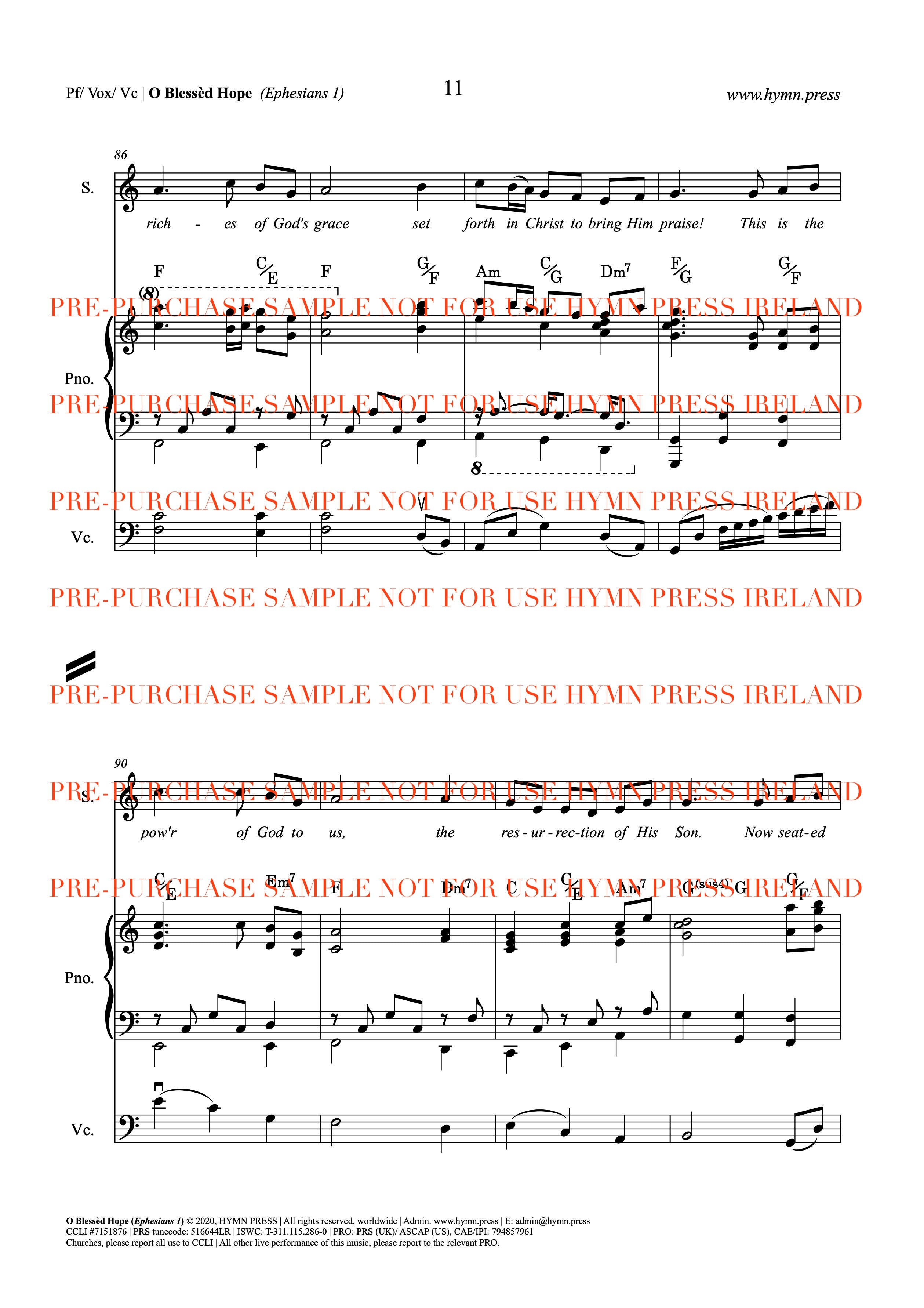 O Blessed Hope (Ephesians 1) Live Studio Recording Score