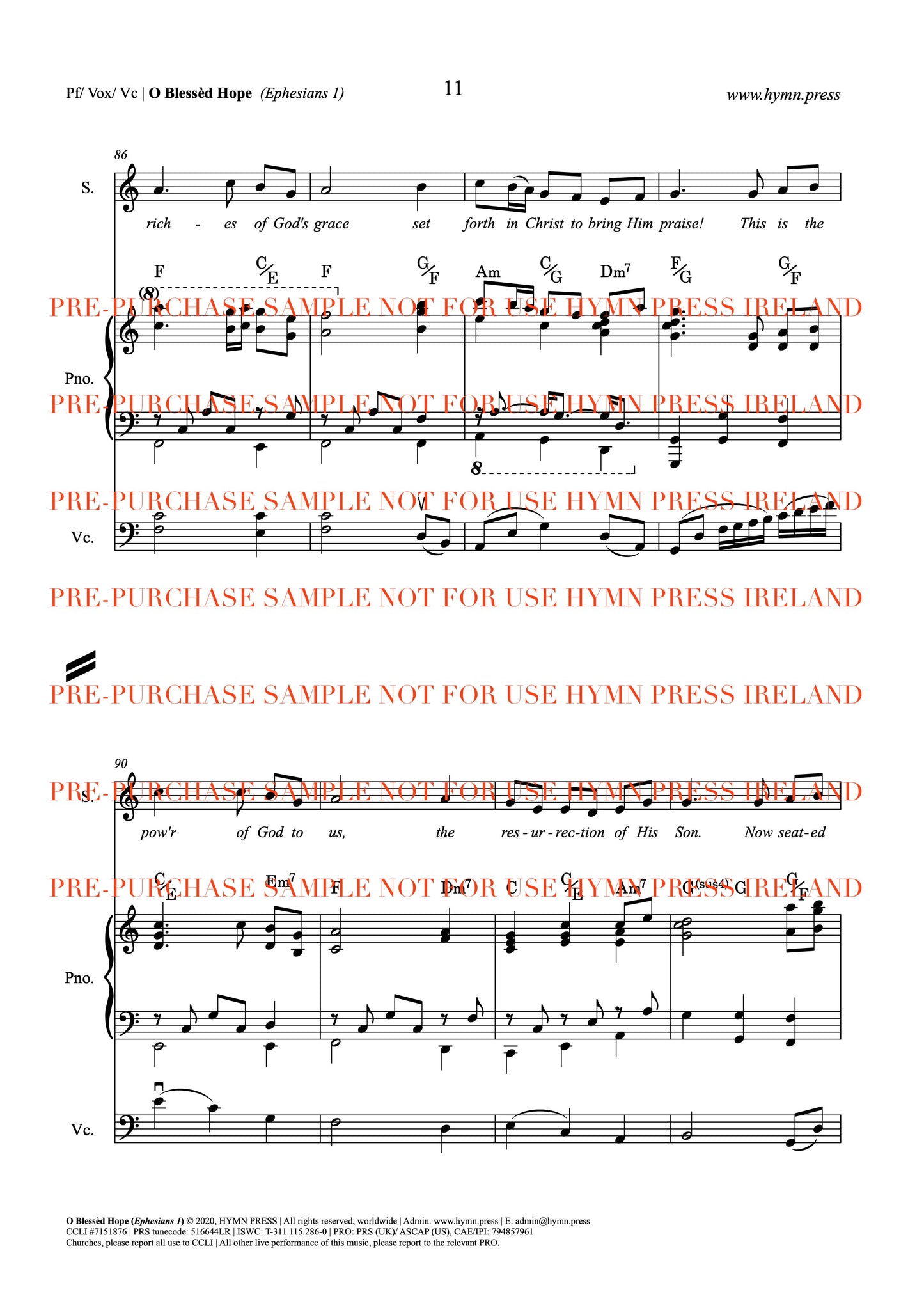 O Blessed Hope (Ephesians 1) Live Studio Recording Score