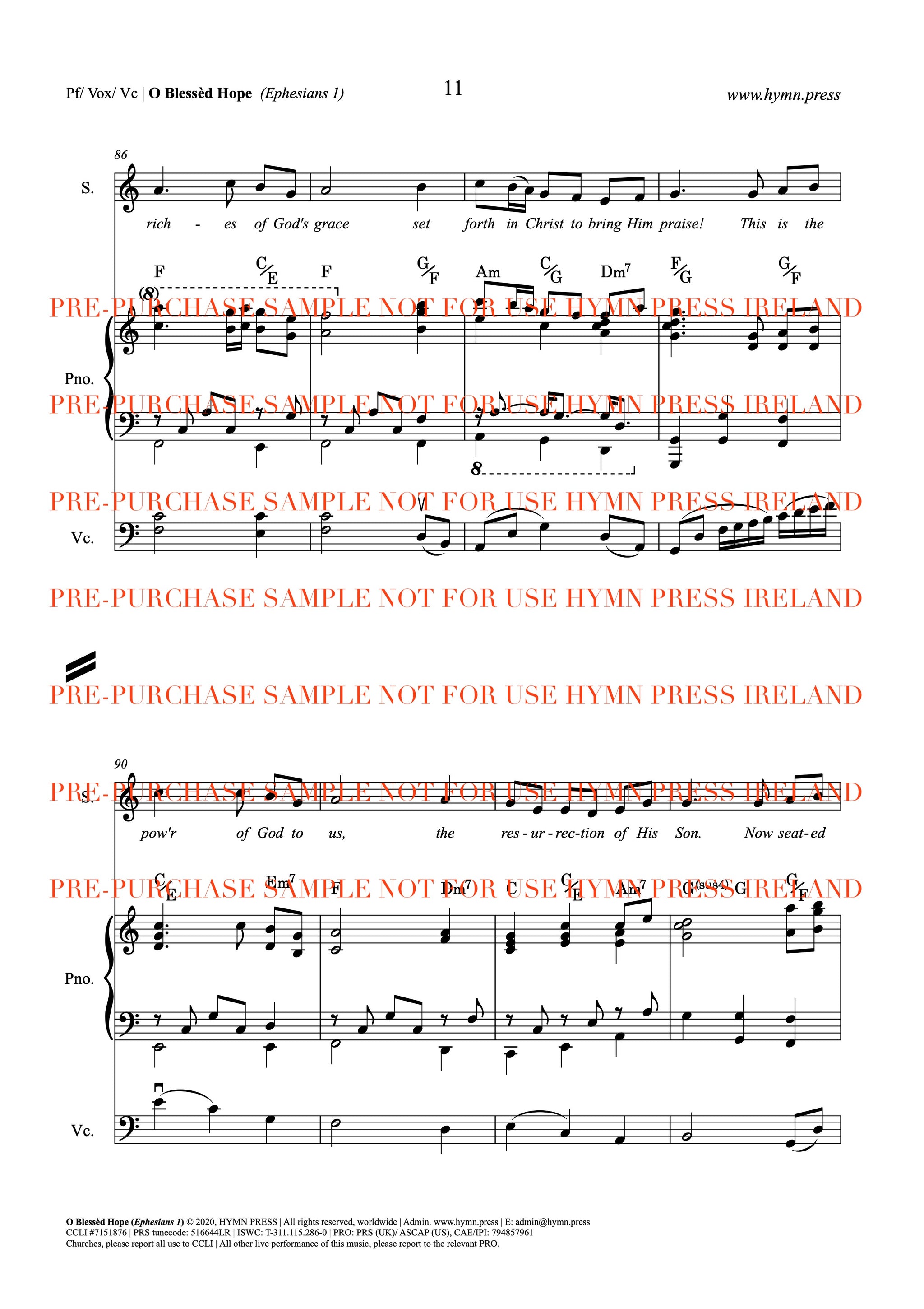 O Blessed Hope (Ephesians 1) Live Studio Recording Score