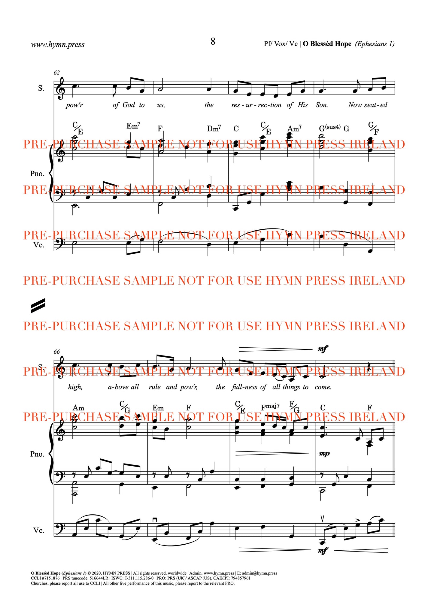 O Blessed Hope (Ephesians 1) Live Studio Recording Score