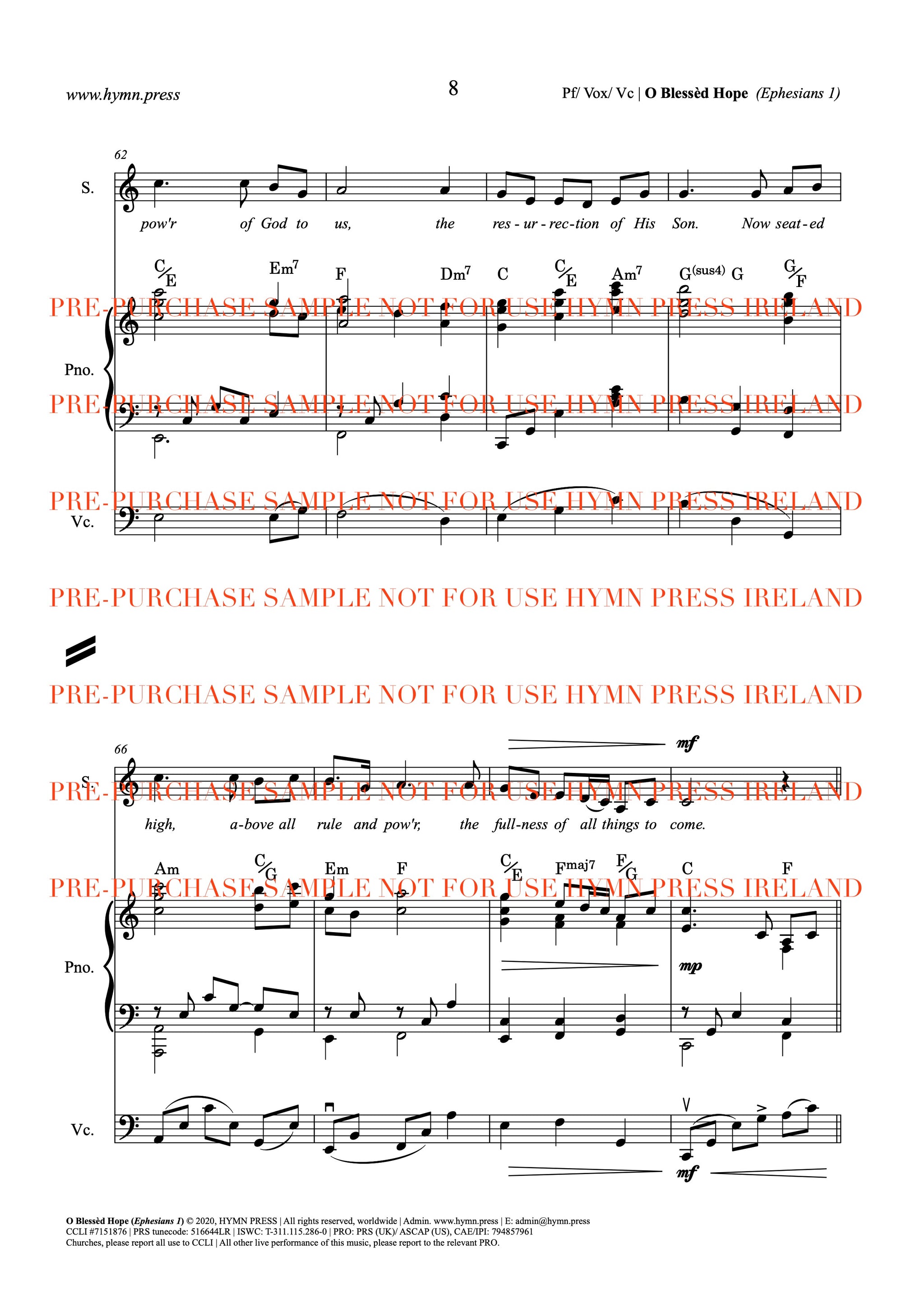 O Blessed Hope (Ephesians 1) Live Studio Recording Score