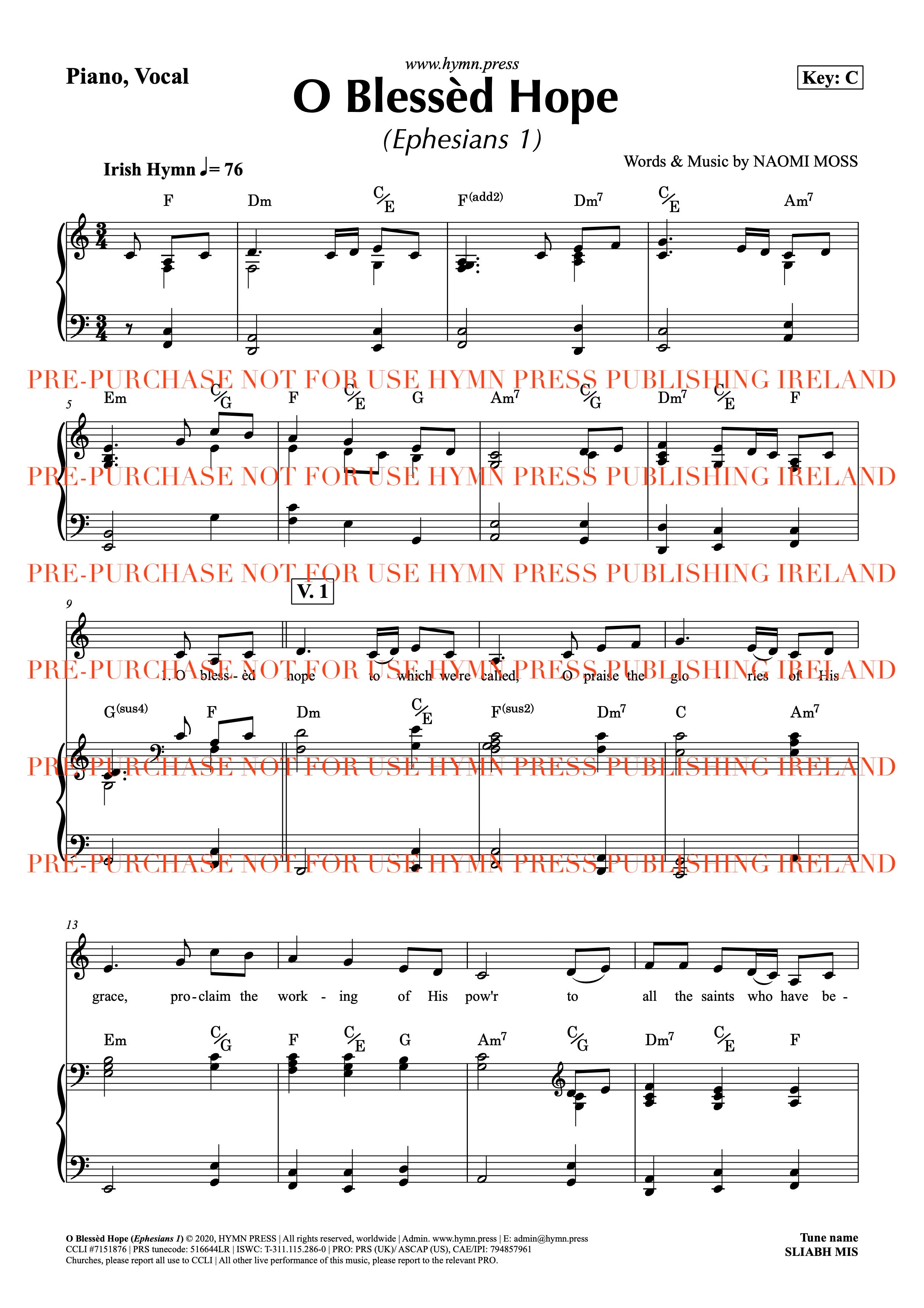 O Blessed Hope (Ephesians 1) Piano and Vocal Score PDF