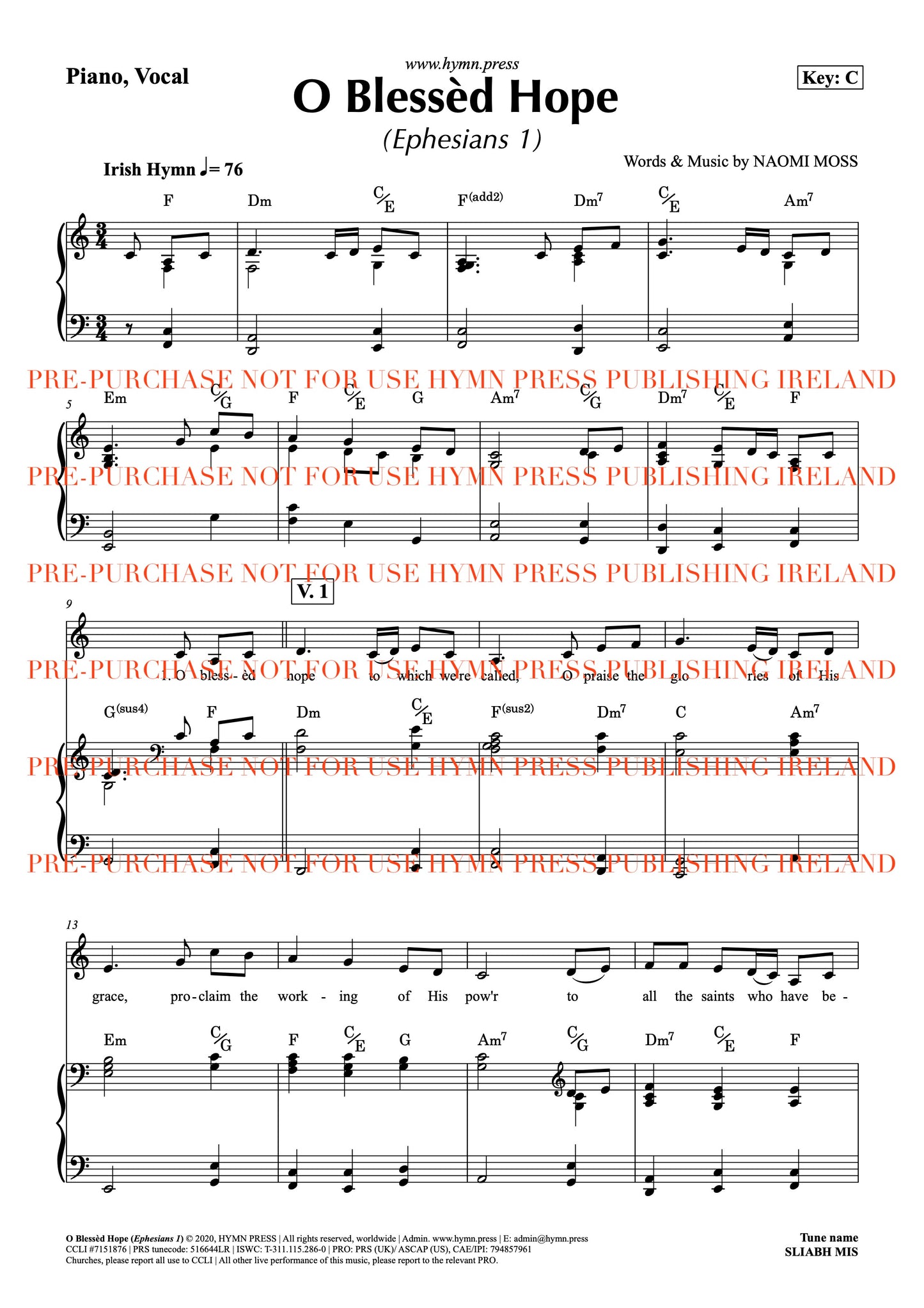 O Blessed Hope (Ephesians 1) Piano and Vocal Score PDF