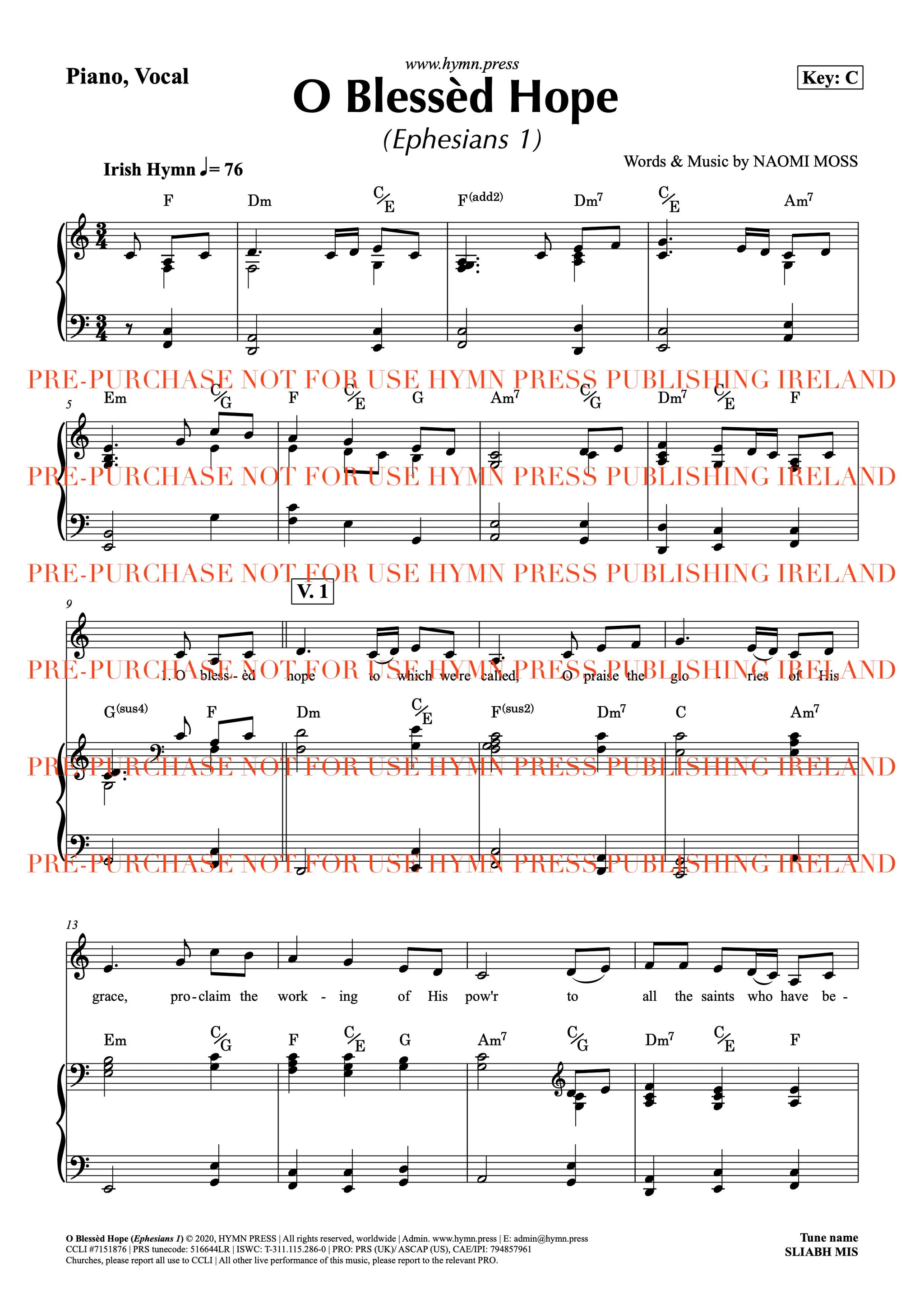 O Blessed Hope (Ephesians 1) Piano and Vocal Score PDF