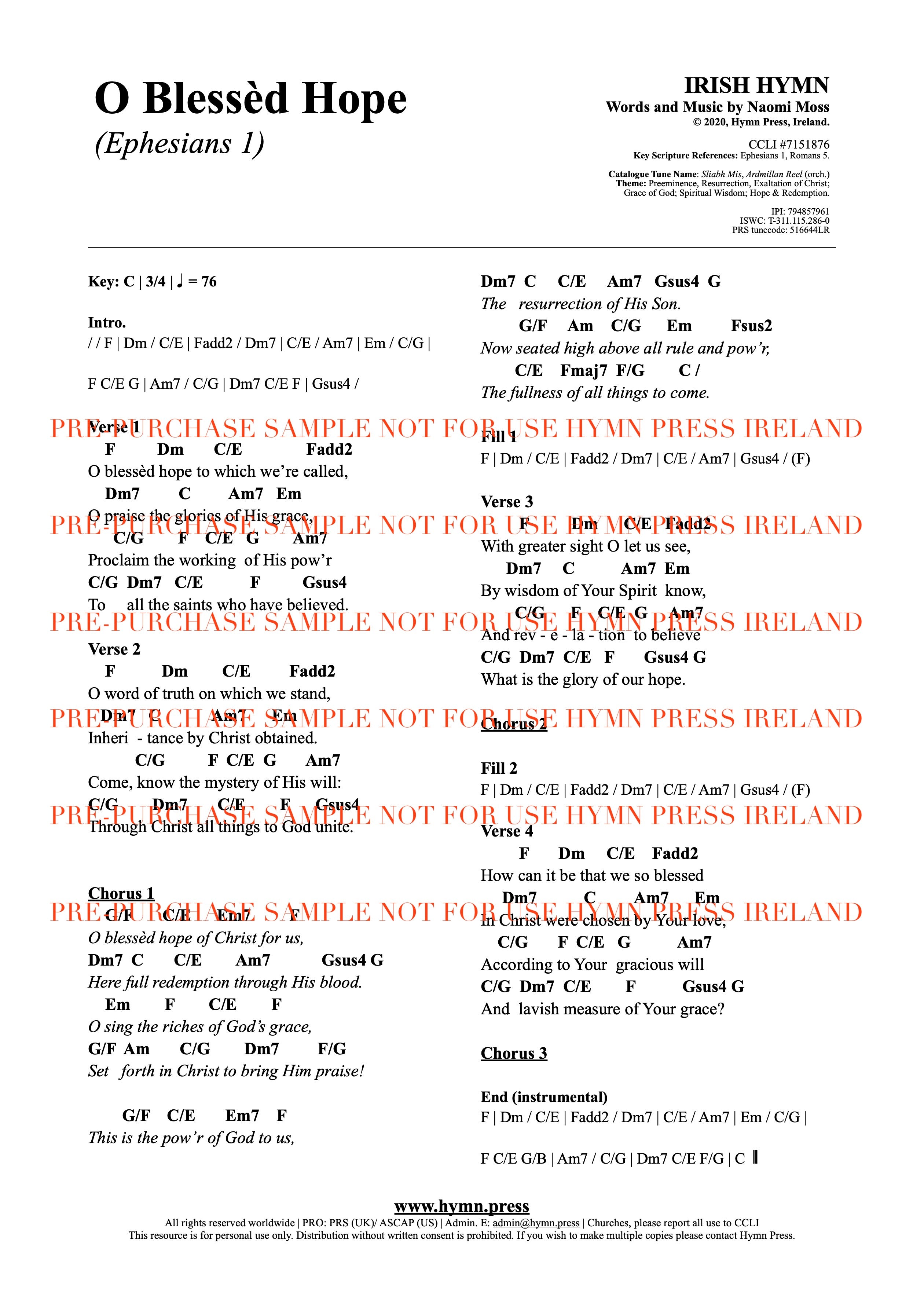 O Blessed Hope (Ephesians 1) Chords and Lyrics PDF