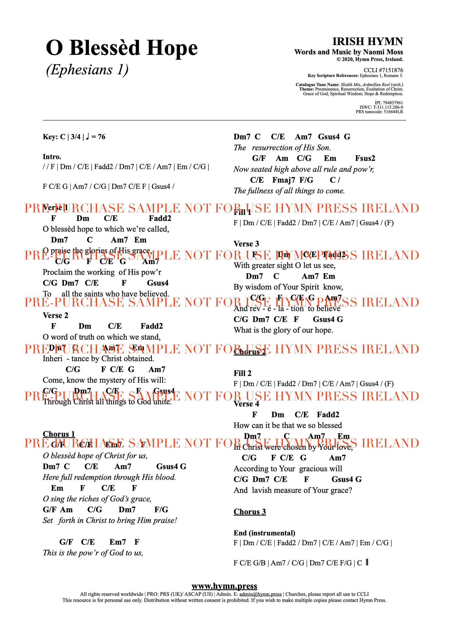 O Blessed Hope (Ephesians 1) Chords and Lyrics PDF