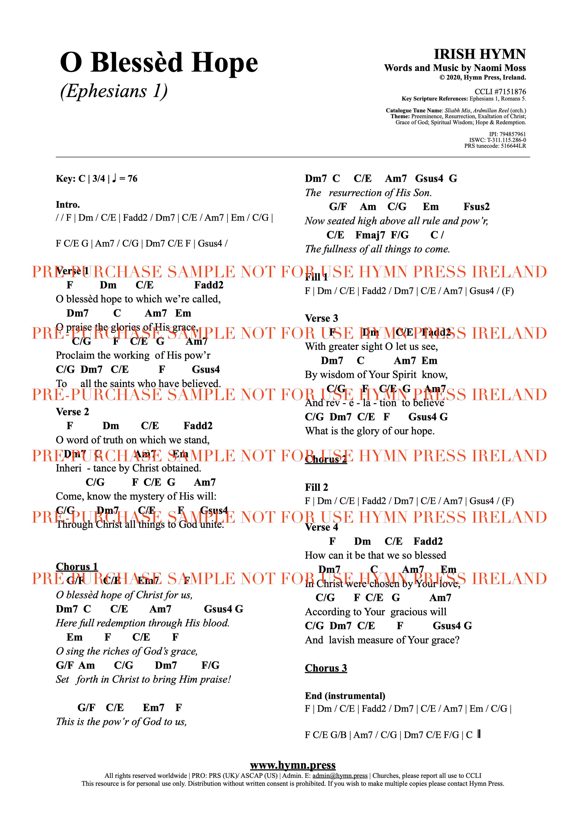 O Blessed Hope (Ephesians 1) Chords and Lyrics PDF