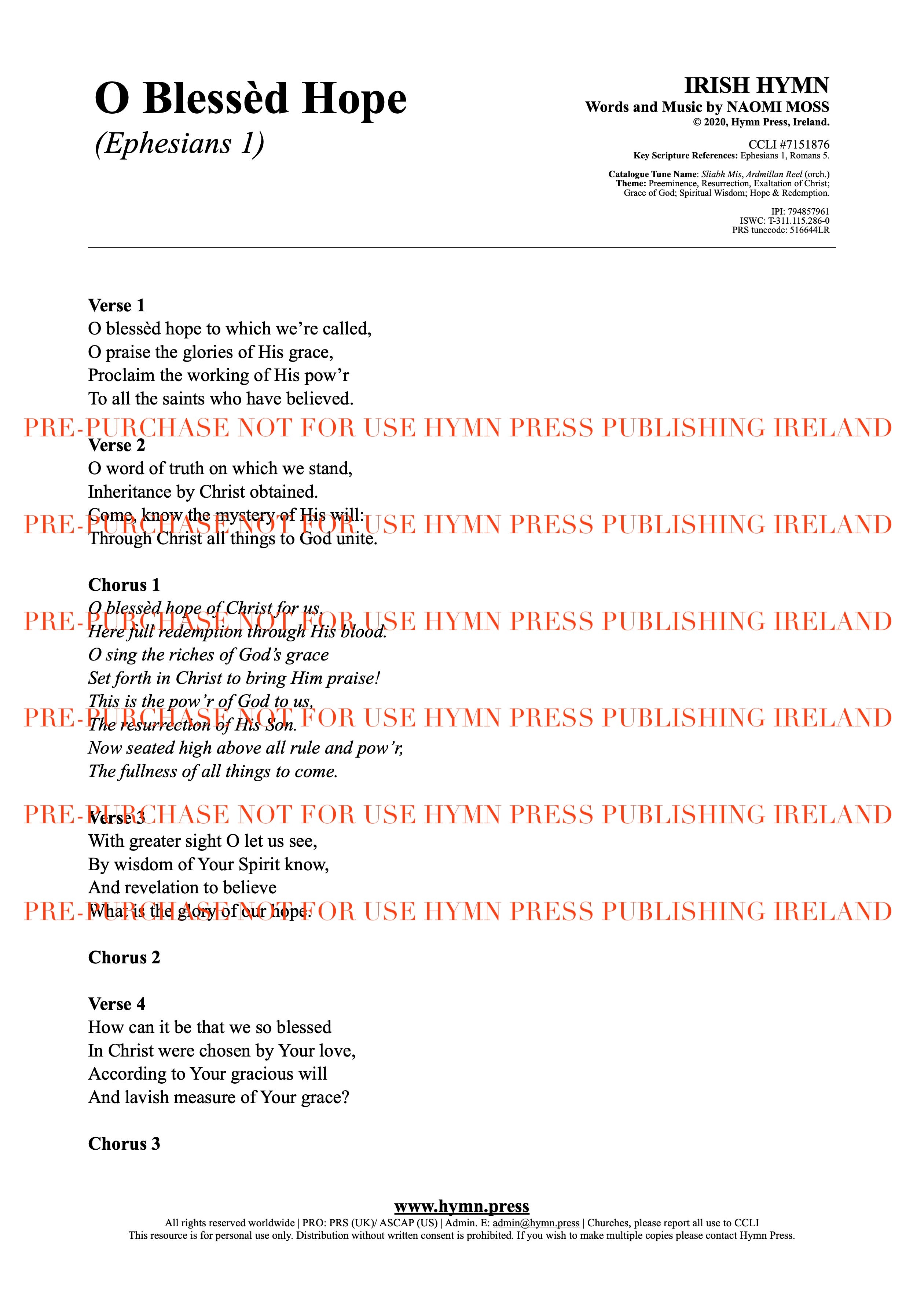 O Blessed Hope (Ephesians 1) Lyrics PDF