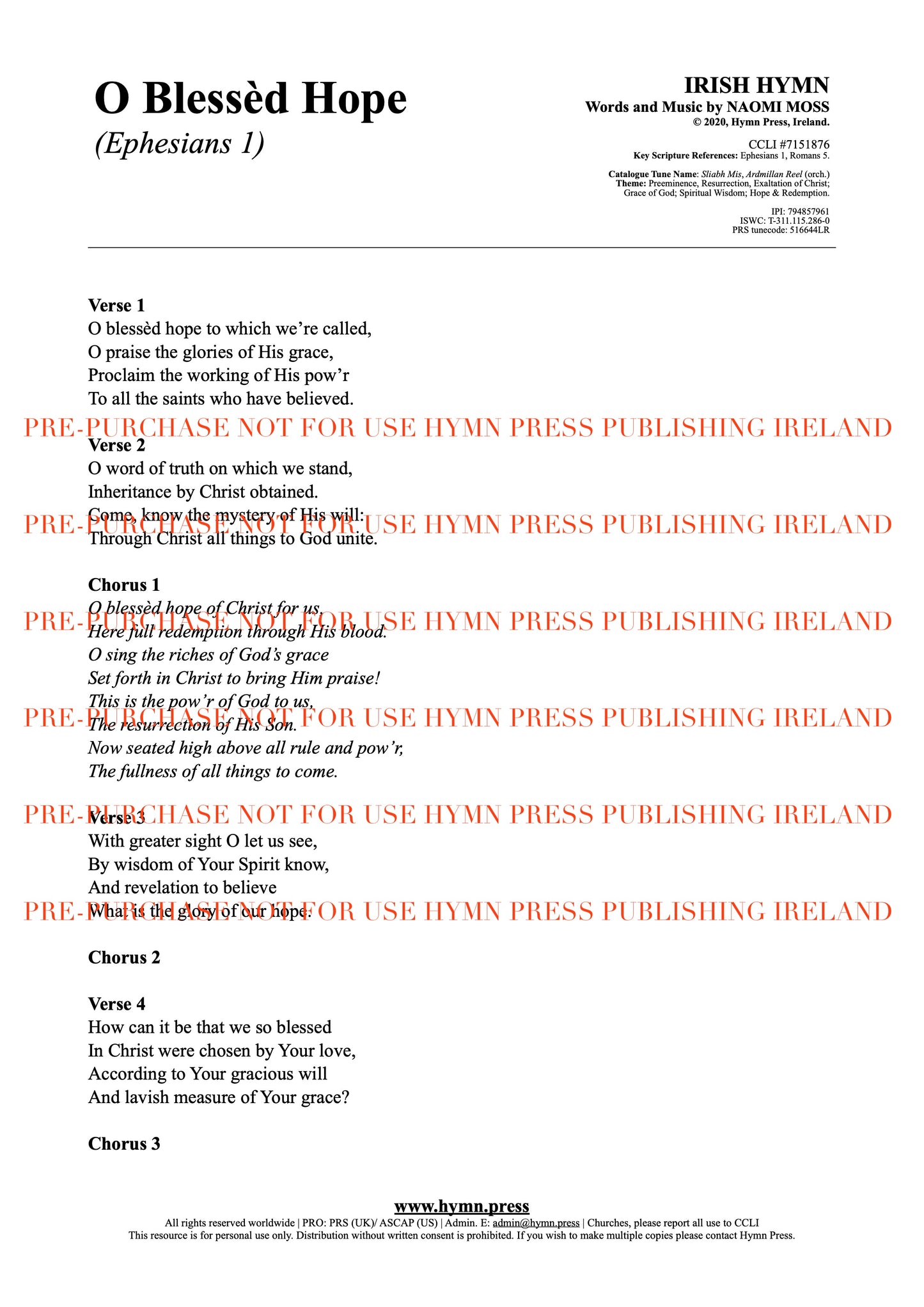 O Blessed Hope (Ephesians 1) Lyrics PDF