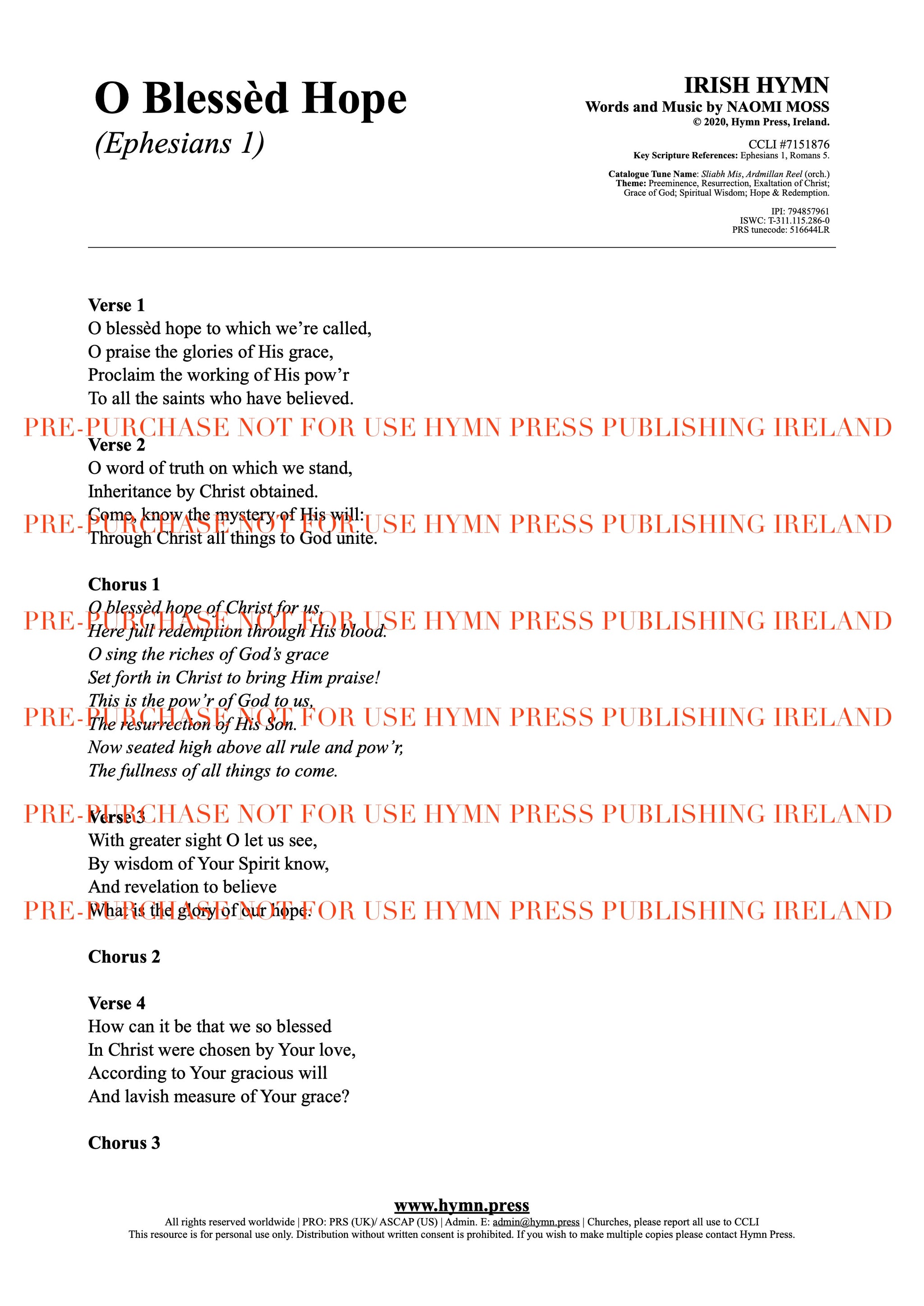 O Blessed Hope (Ephesians 1) Lyrics PDF