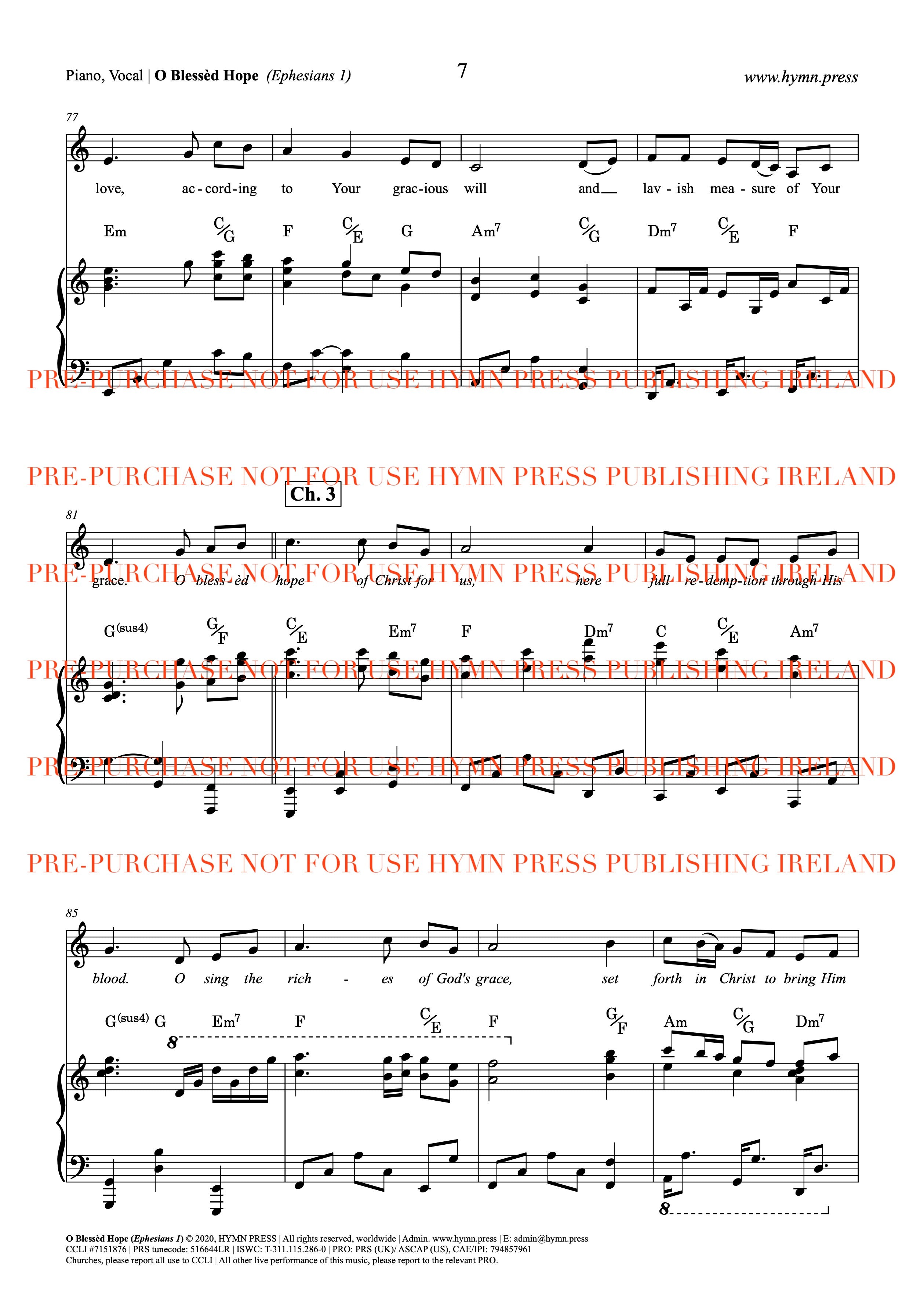 O Blessed Hope (Ephesians 1) Piano and Vocal Score PDF