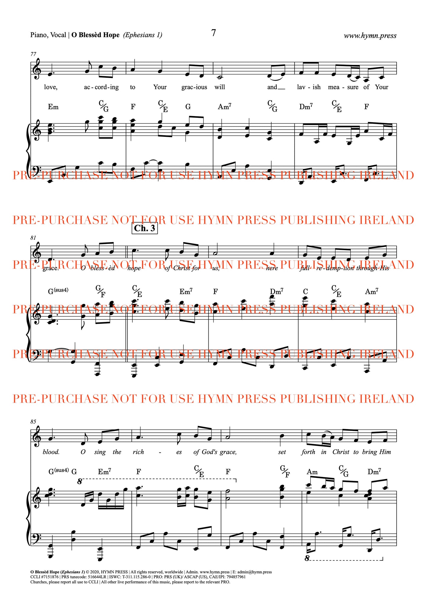 O Blessed Hope (Ephesians 1) Piano and Vocal Score PDF