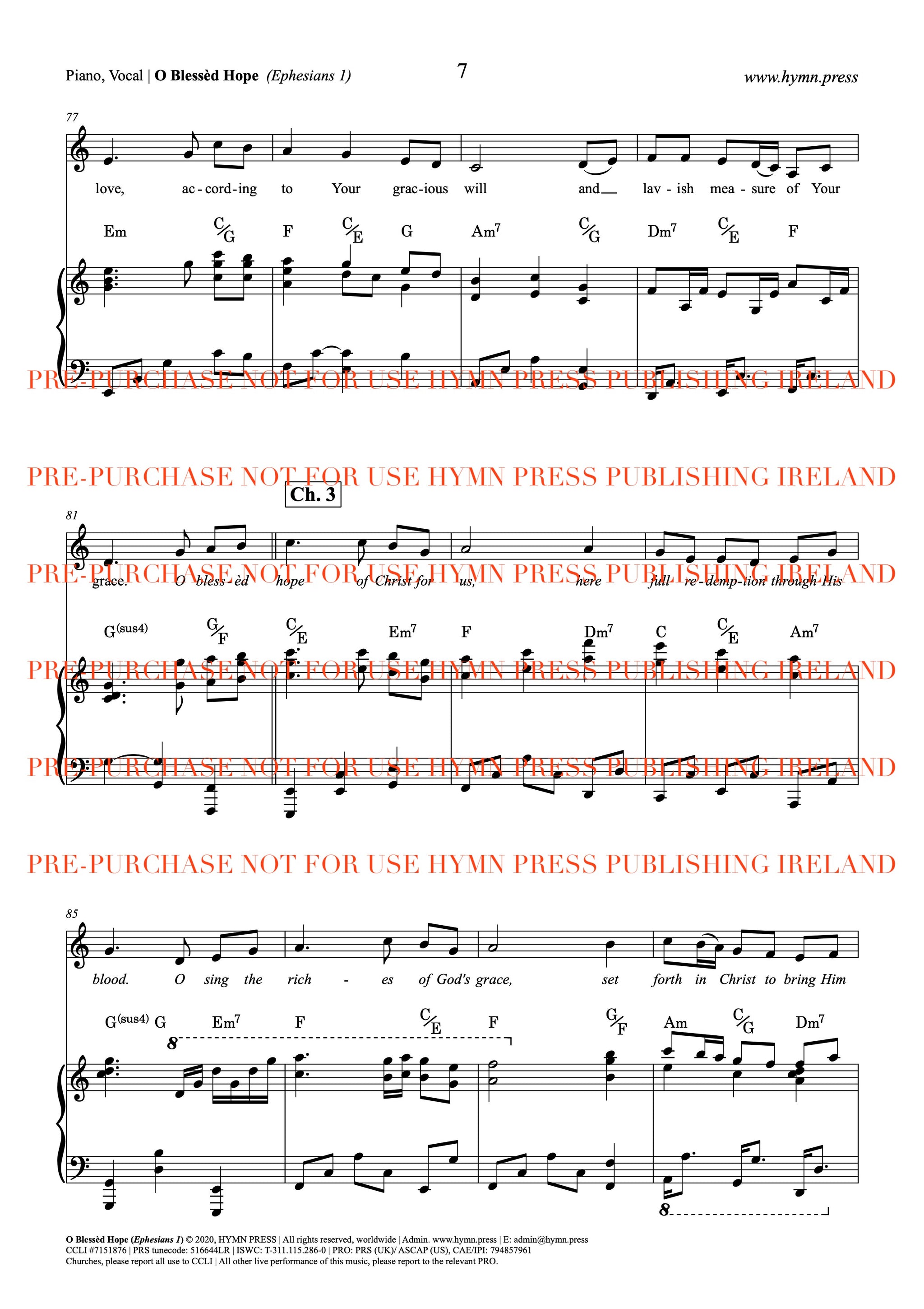 O Blessed Hope (Ephesians 1) Piano and Vocal Score PDF