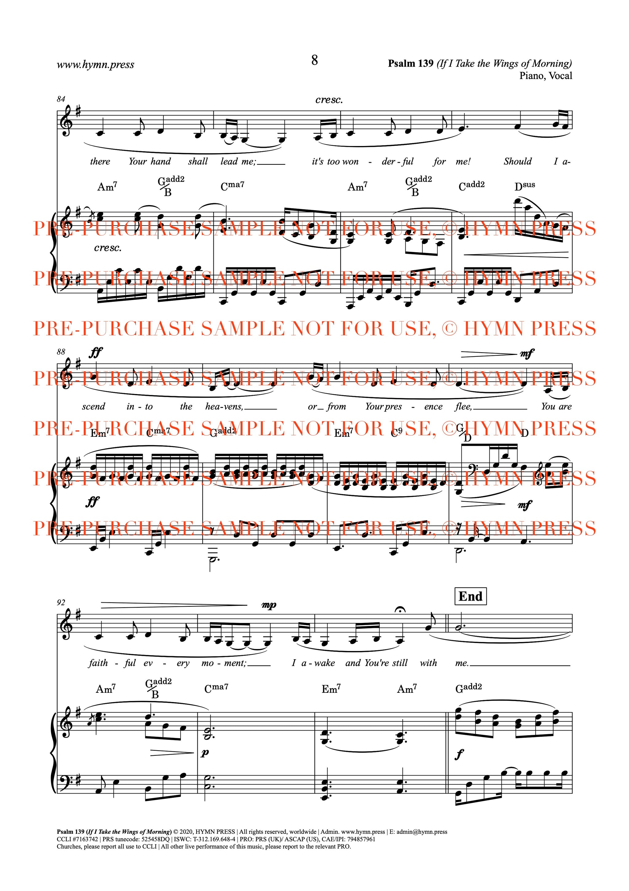 Psalm 139 (If I Take the Wings) Piano/ Vocal