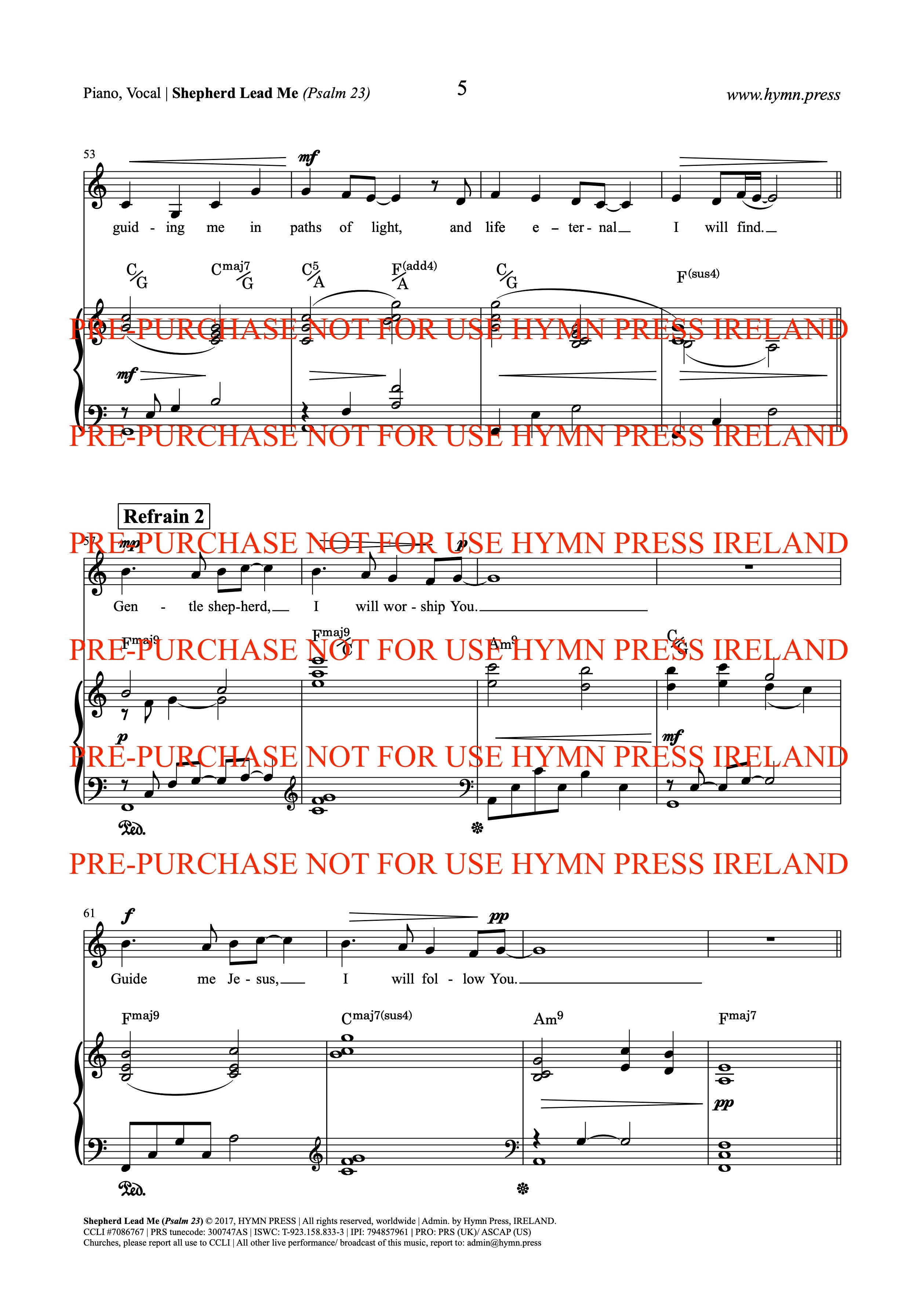 Shepherd Lead Me (Psalm 23) Piano, Vocal Score and Parts