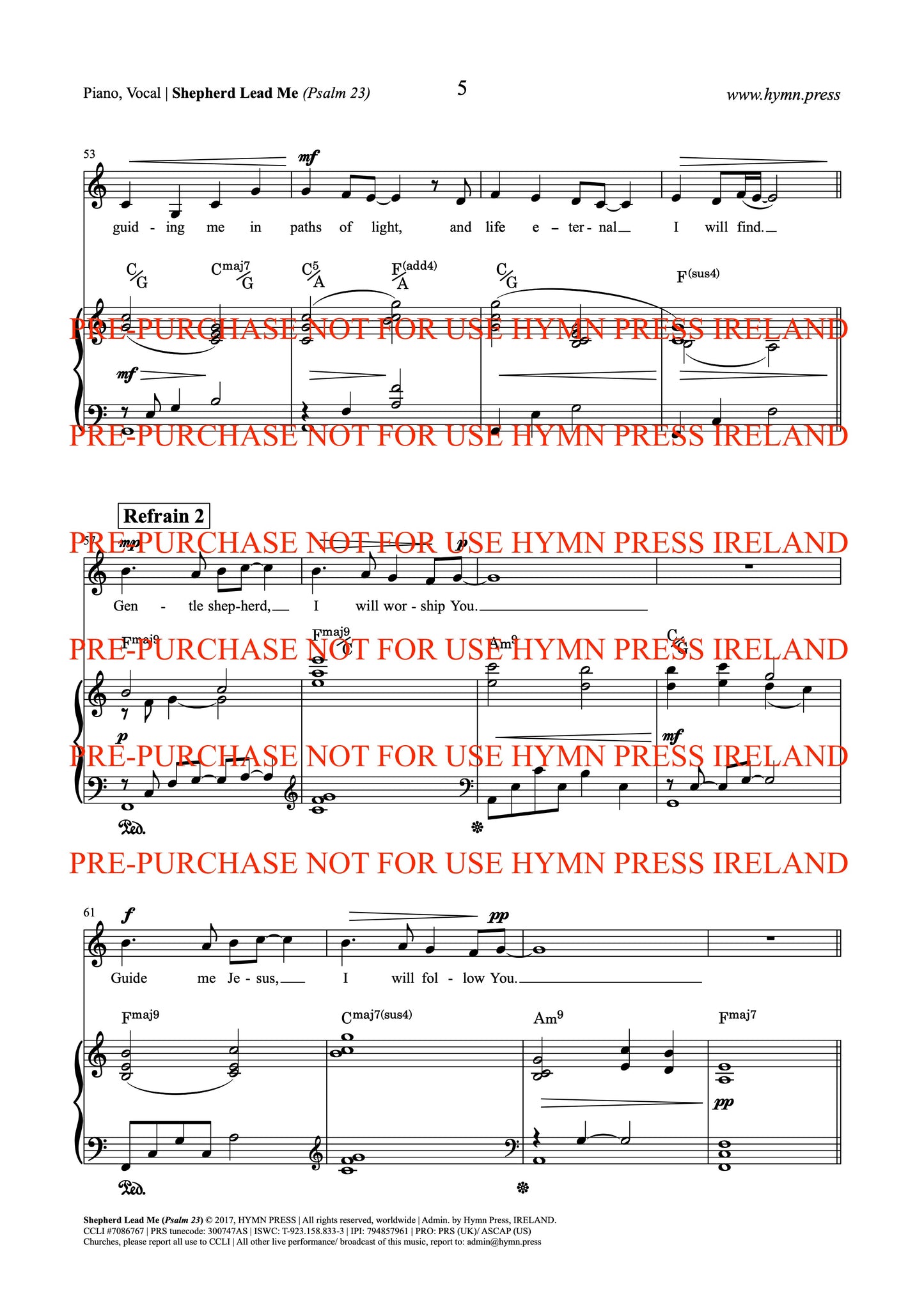 Shepherd Lead Me (Psalm 23) Piano, Vocal Score and Parts