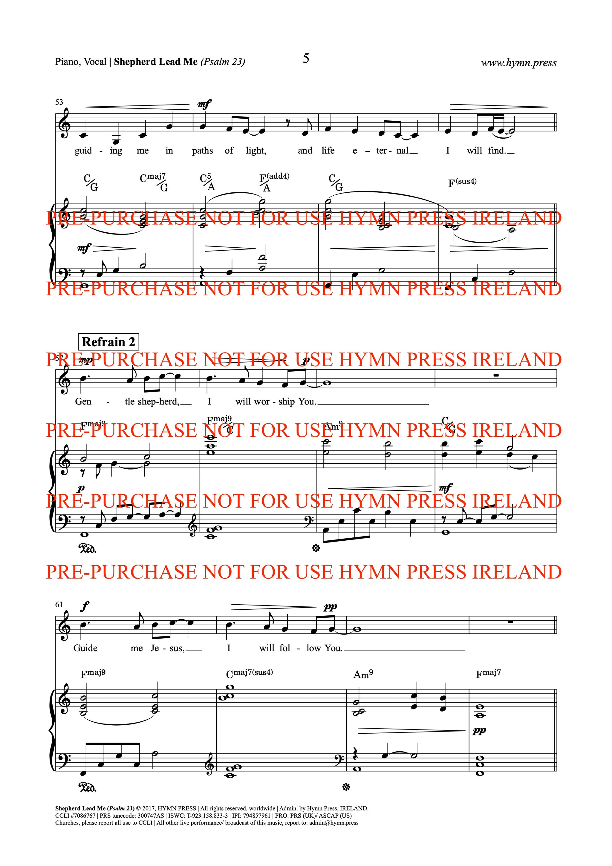 Shepherd Lead Me (Psalm 23) Piano, Vocal Score and Parts
