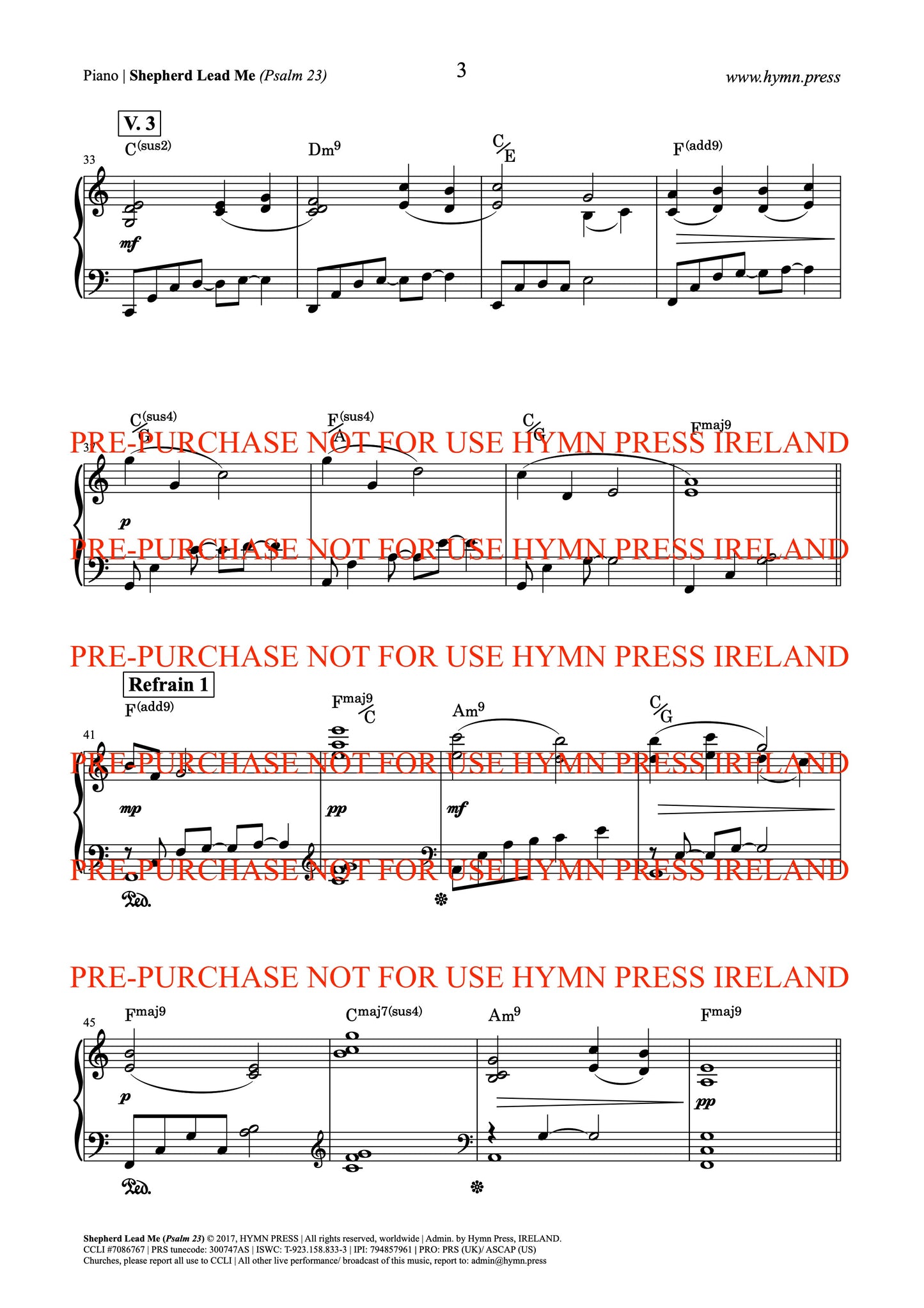 Shepherd Lead Me (Psalm 23) Piano, Vocal Score and Parts