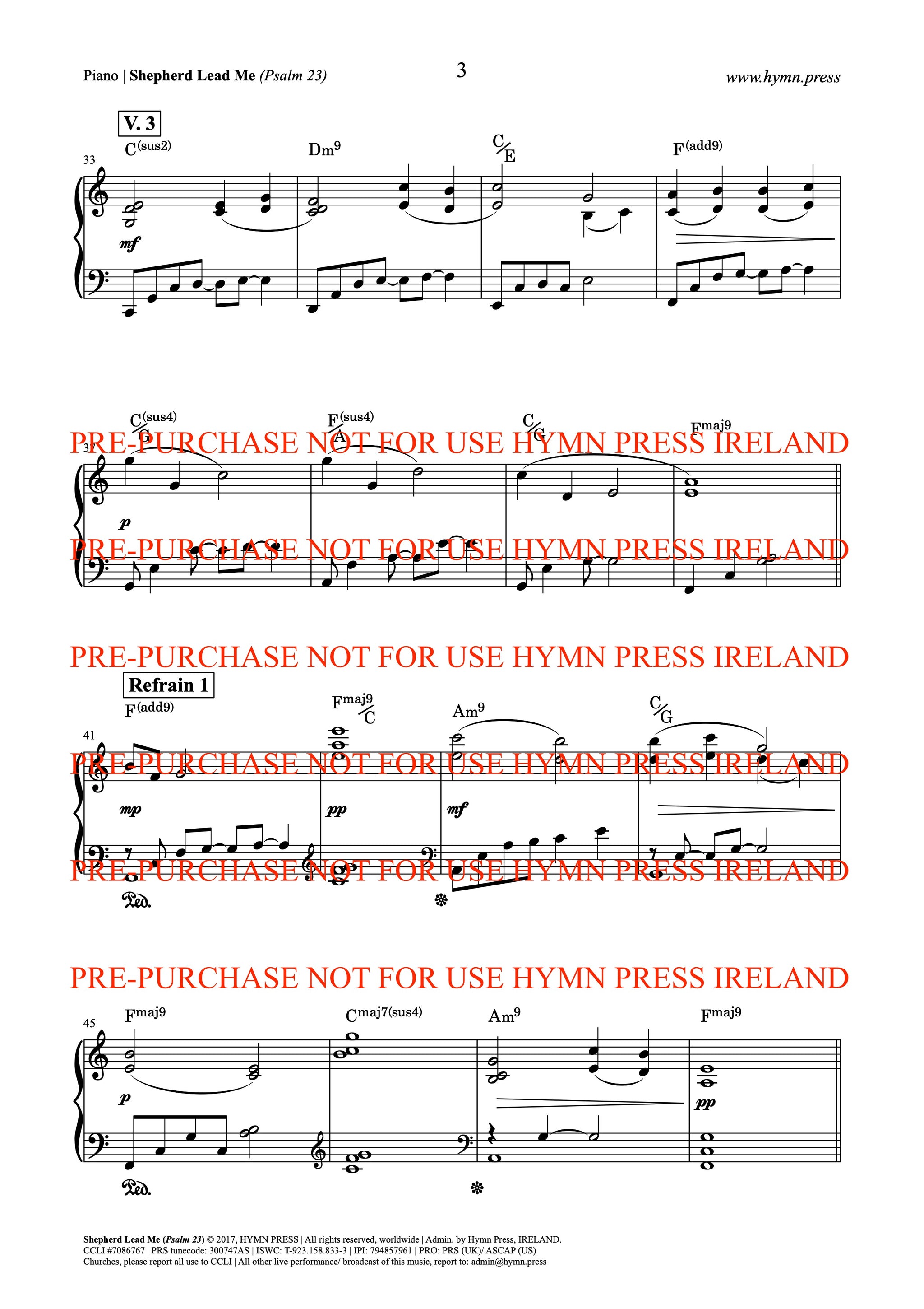 Shepherd Lead Me (Psalm 23) Piano, Vocal Score and Parts