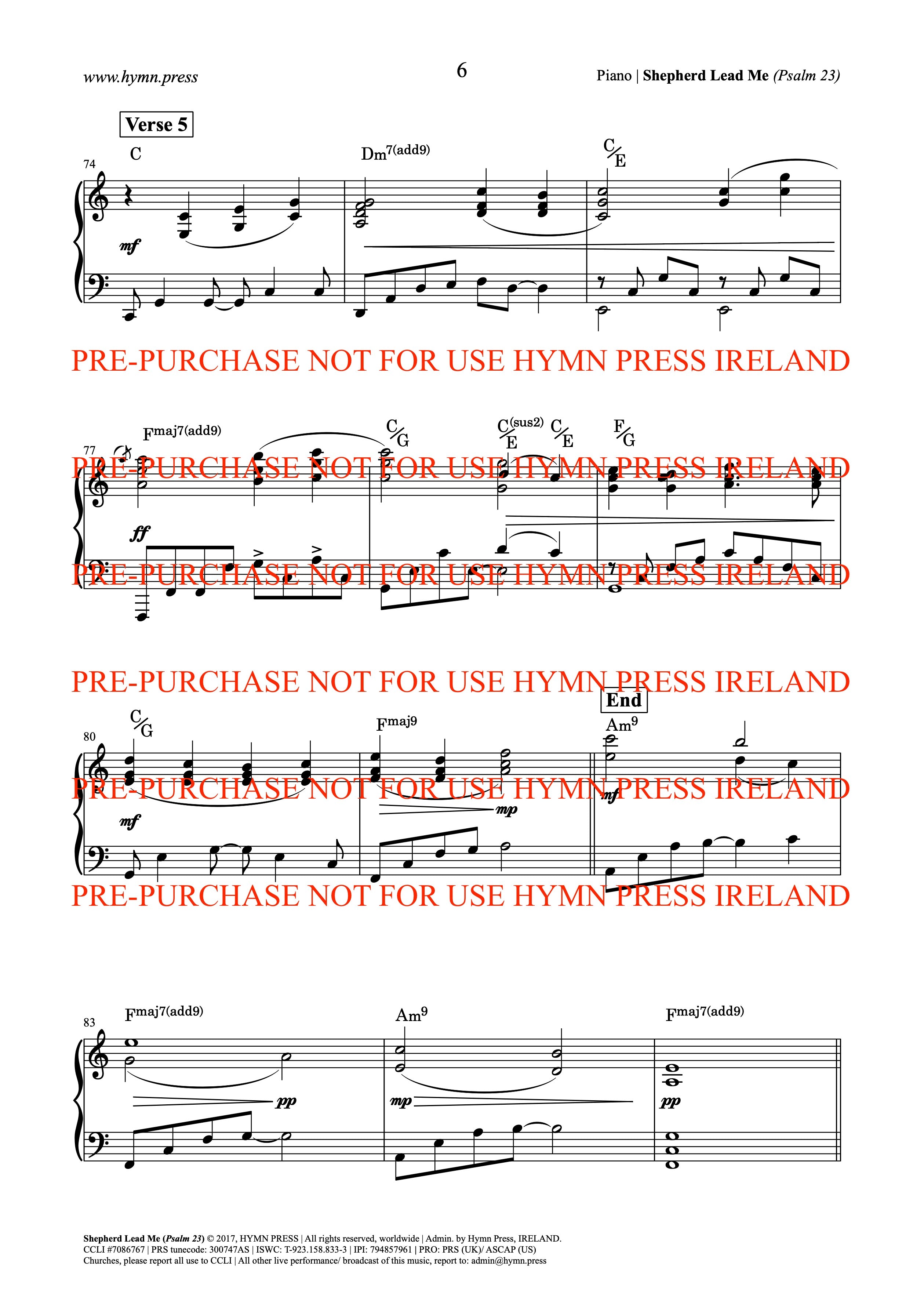 Shepherd Lead Me (Psalm 23) Piano, Vocal Score and Parts