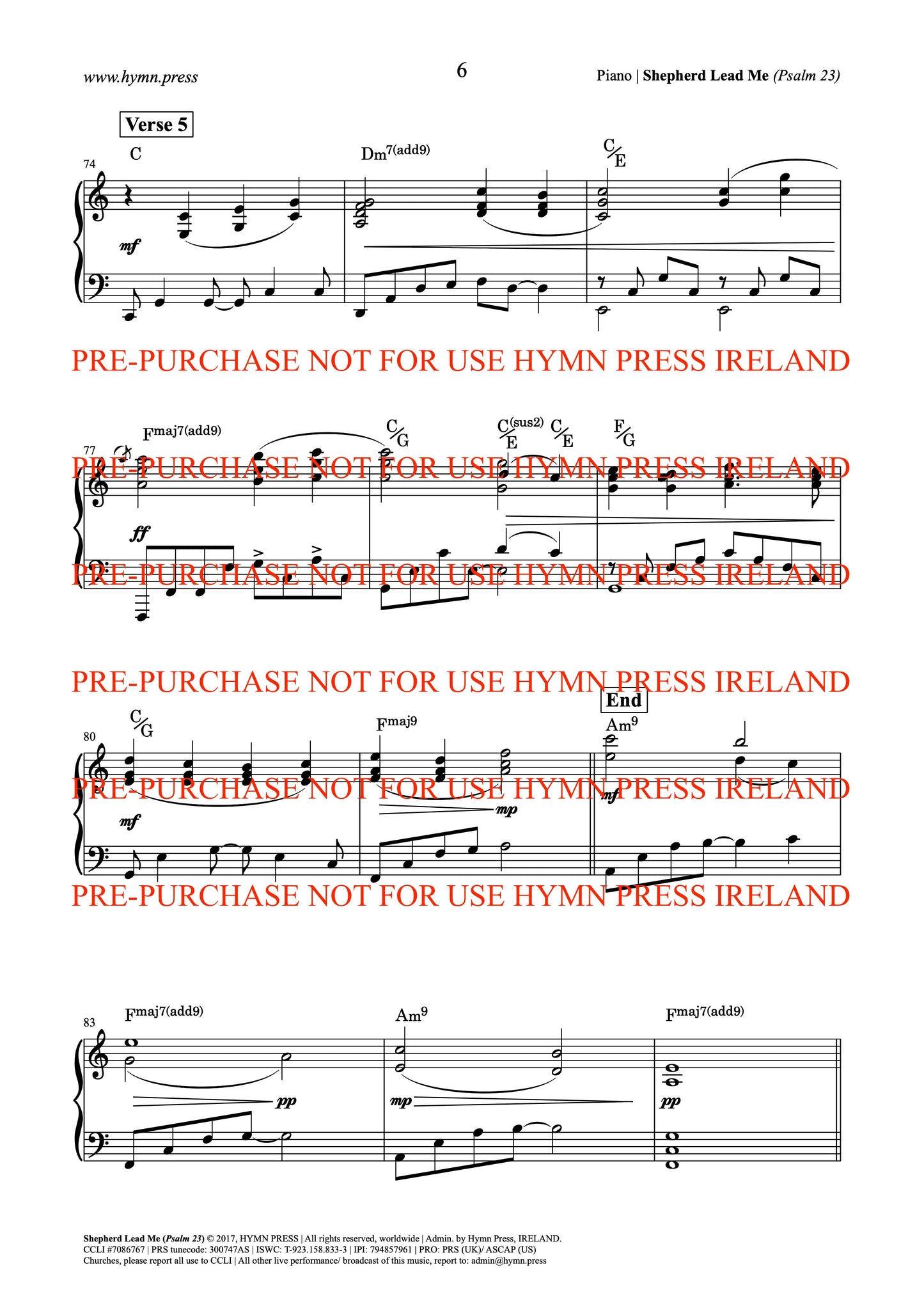 Shepherd Lead Me (Psalm 23) Piano, Vocal Score and Parts