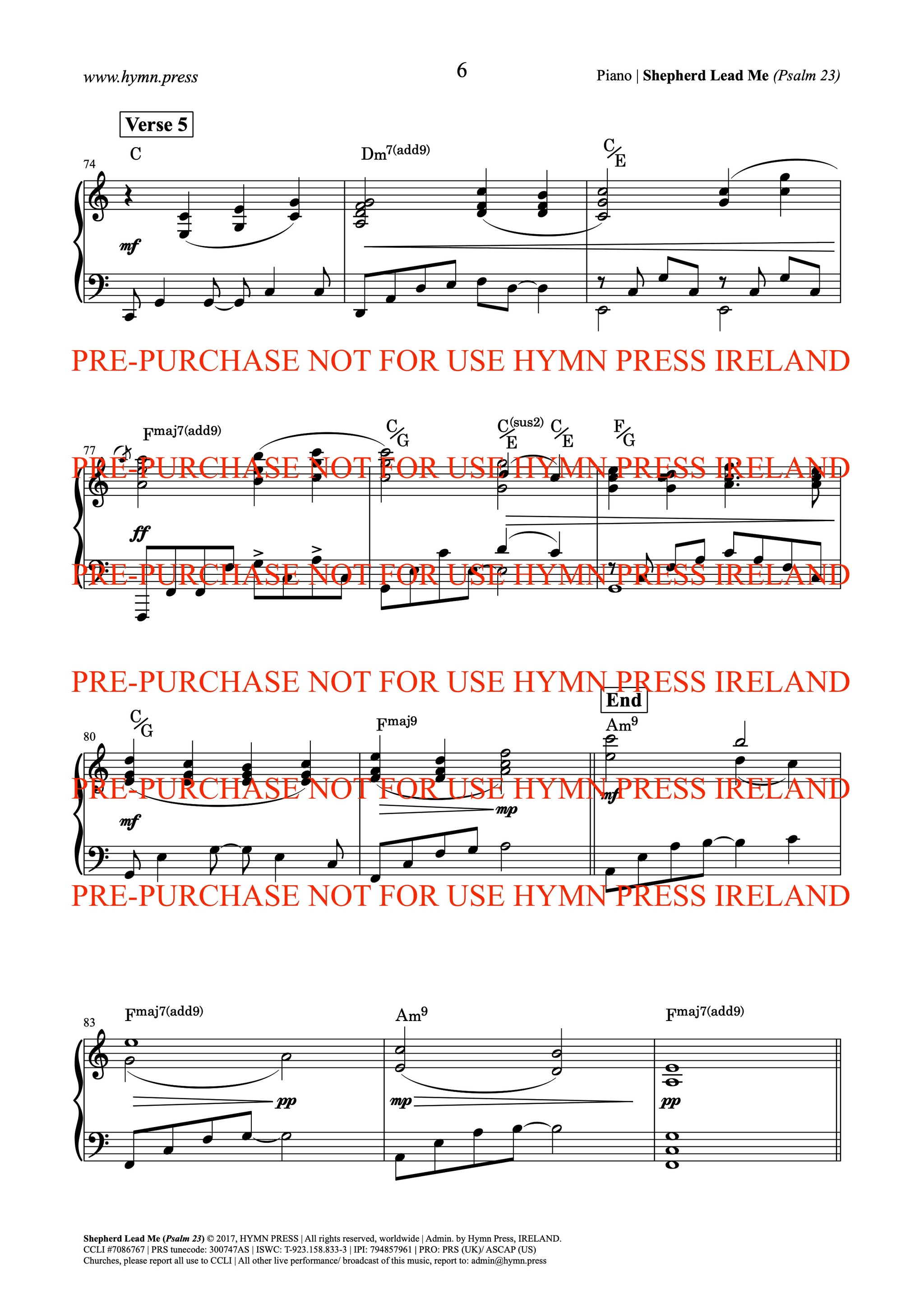 Shepherd Lead Me (Psalm 23) Piano, Vocal Score and Parts