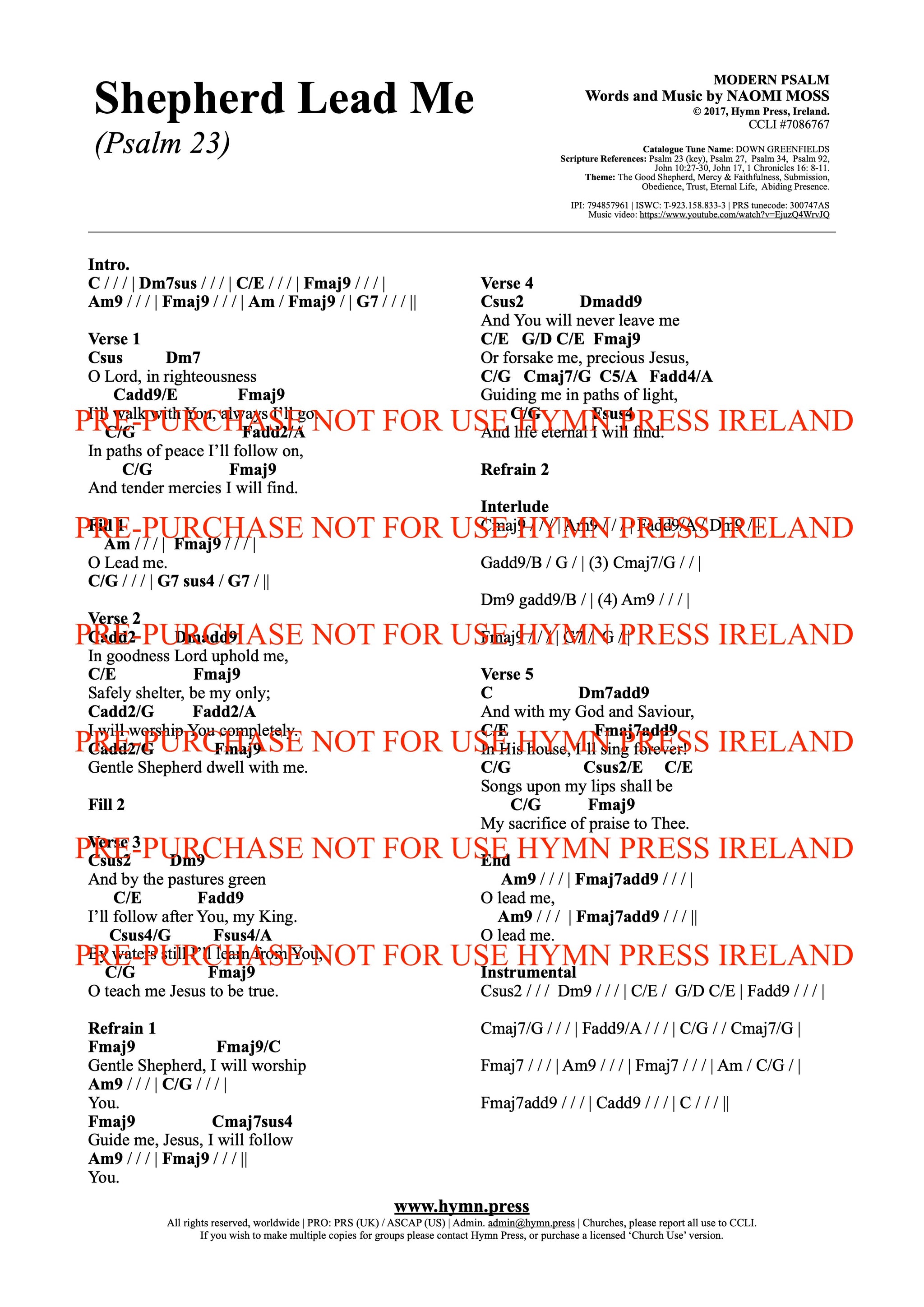 Shepherd Lead Me (Psalm 23) Chords & Lyrics