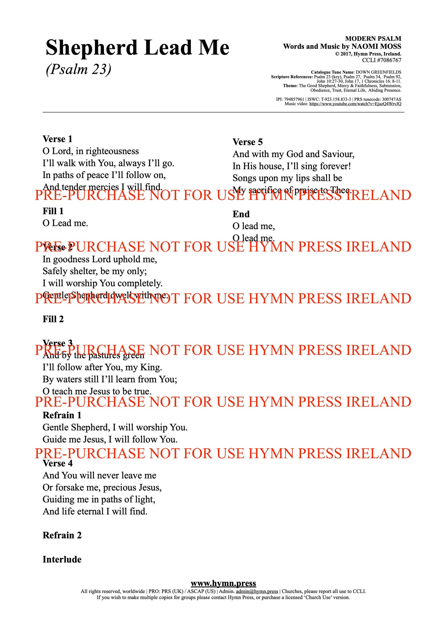 Shepherd Lead Me (Psalm 23) Lyrics