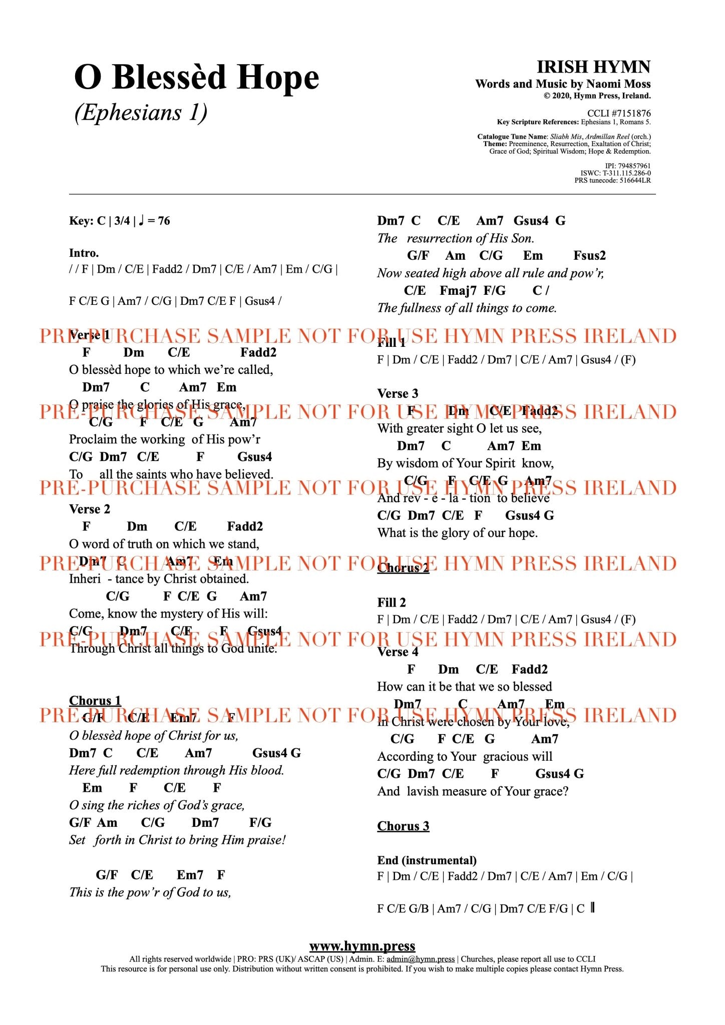 hymnpress sheetmusic naomimoss irish hymns songwriter hymnwriter